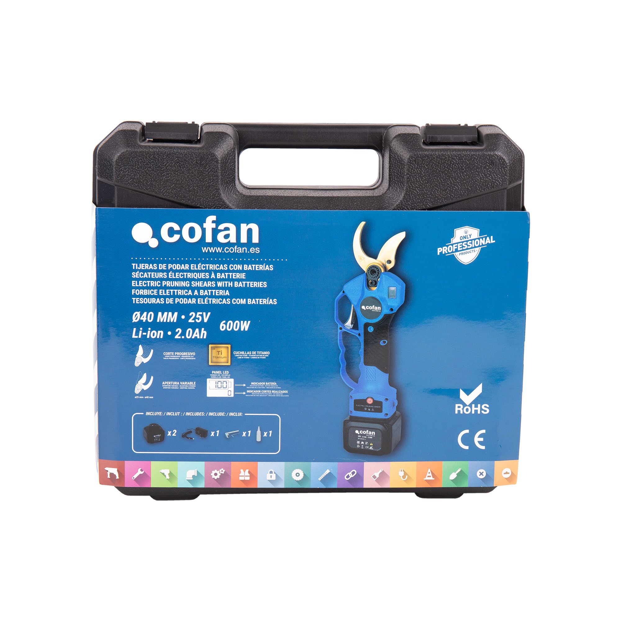 Cofan Tijeras de Podar Eléctricas | Funcionamiento a Batería Li-ion 25 V 2 Ah