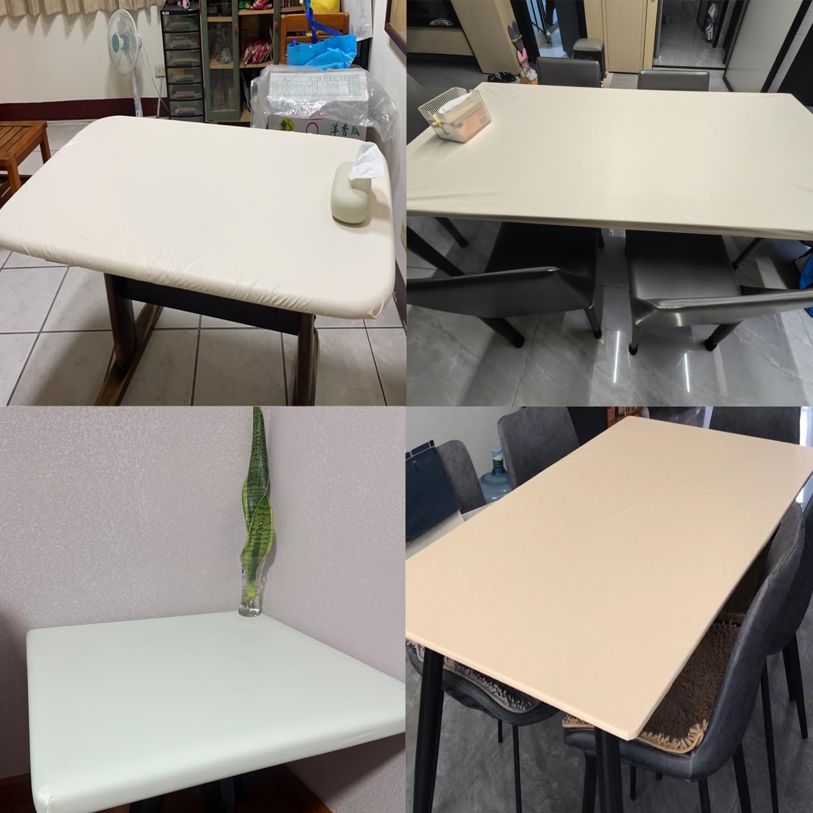Nappe en Similicuir Étanche Essuyable - Housse Table Élastique avec Bords Élastiques, Cuir/PU pour Décoration de Table Intérieure/Extérieure(White,90 X 160 cm)