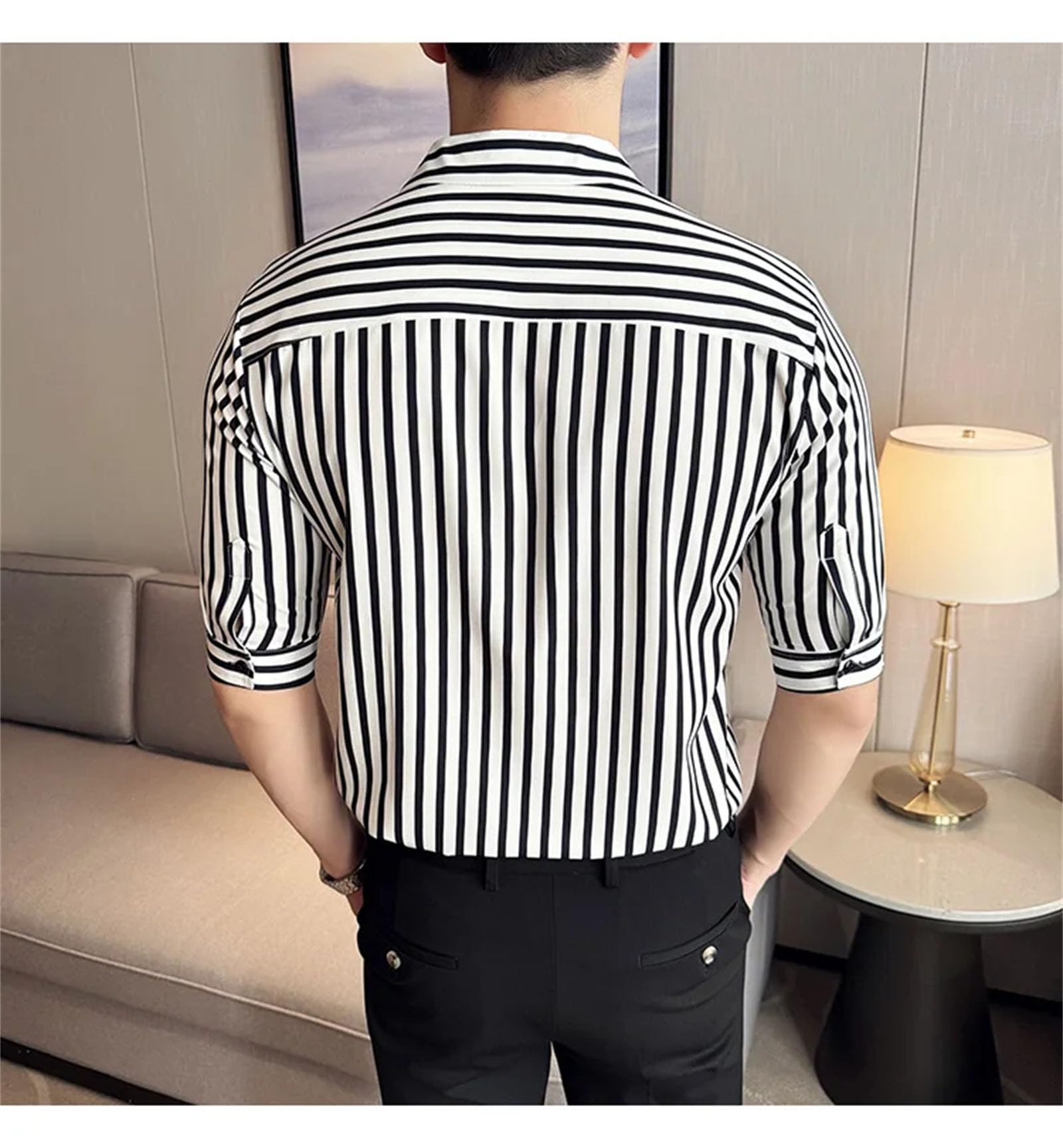Camicie da uomo a maniche corte a righe slim fit casual ufficio plus size mezza manica camicia