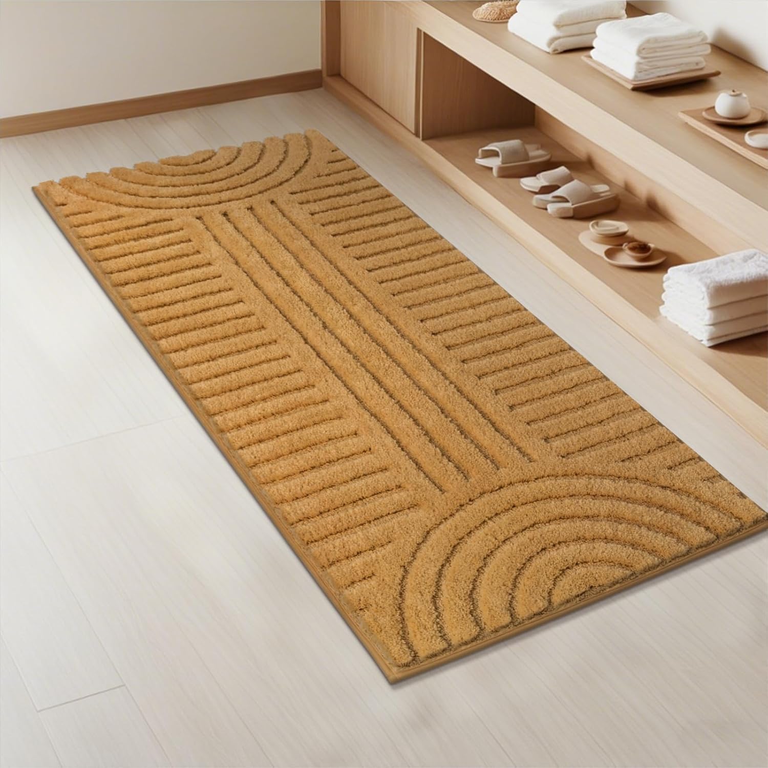 SHACOS Super Soft Bathroom Runner Rugs 24"x60" Non Slip Boho Bathroom Mats Microfiber Absorbent Carpet for Bath Room Machine Washable Shaggy Bath Rugs for Shower Bathtub Home Decor, Mustard 2'x5' - Image 9