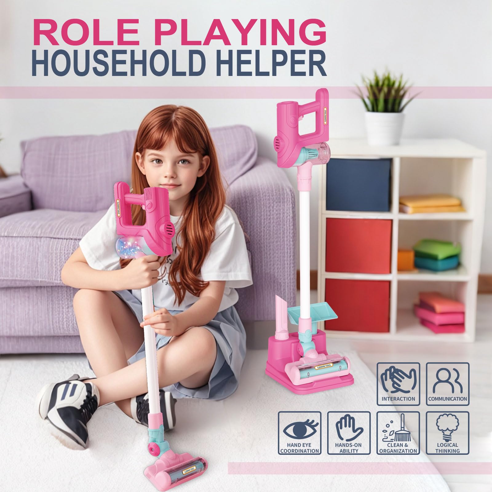 Kids Vacuum That Really Works, Toddler Vacuum Cleaner, Toy Baby Working Play Mini Children's Size Pretend Vaccum with Real Suction, Housekeeping Keeping Toys Cleaning Set Girls Boys