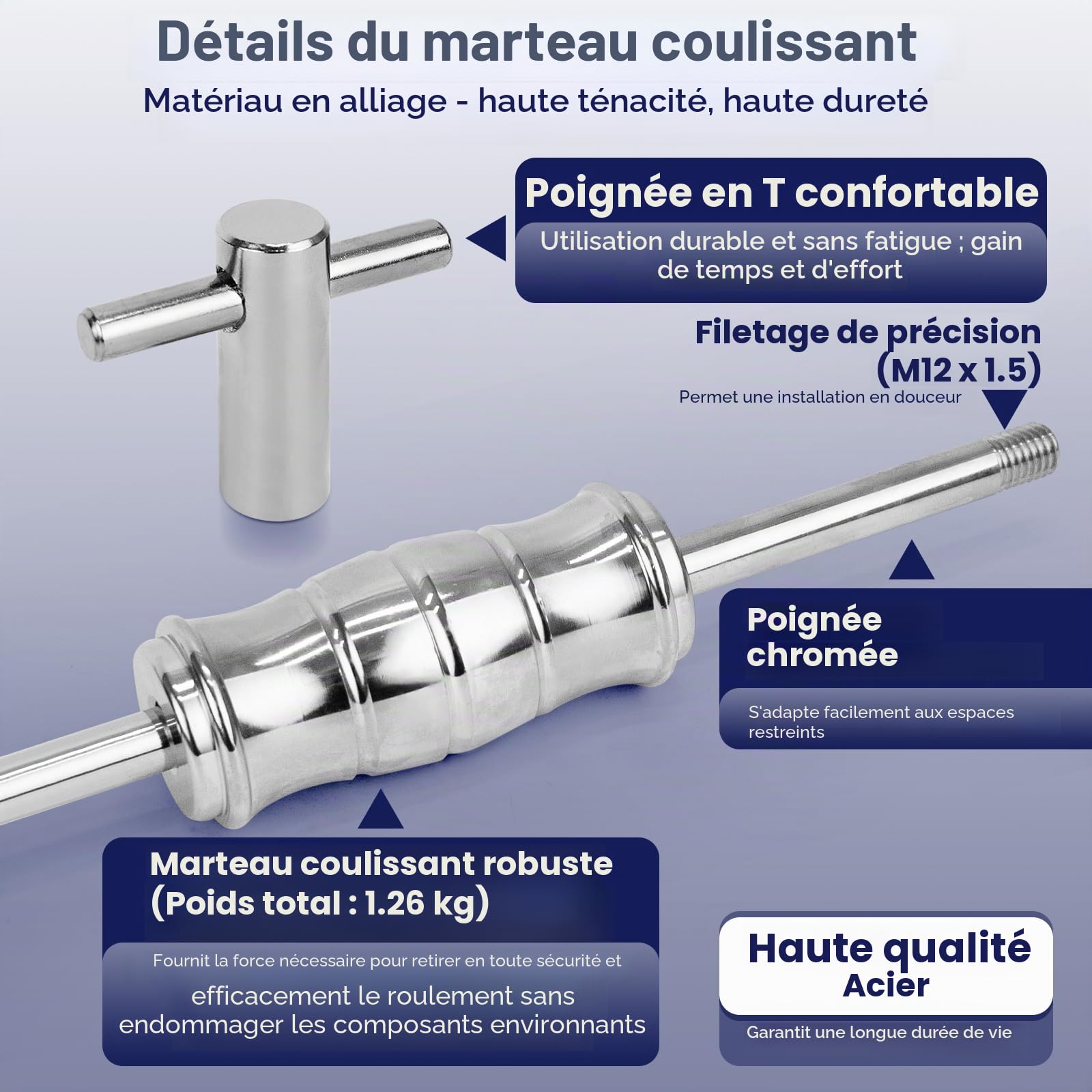 Extracteur de Roulements Upgrade, Kit Extracteur Interne avec Marteau Coulissant & Extracteur à Deux Bras, Extracteur à Marteau Coulissant avec 8 Douilles Expansibles 8–32 mm, Outil Roulement à Billes
