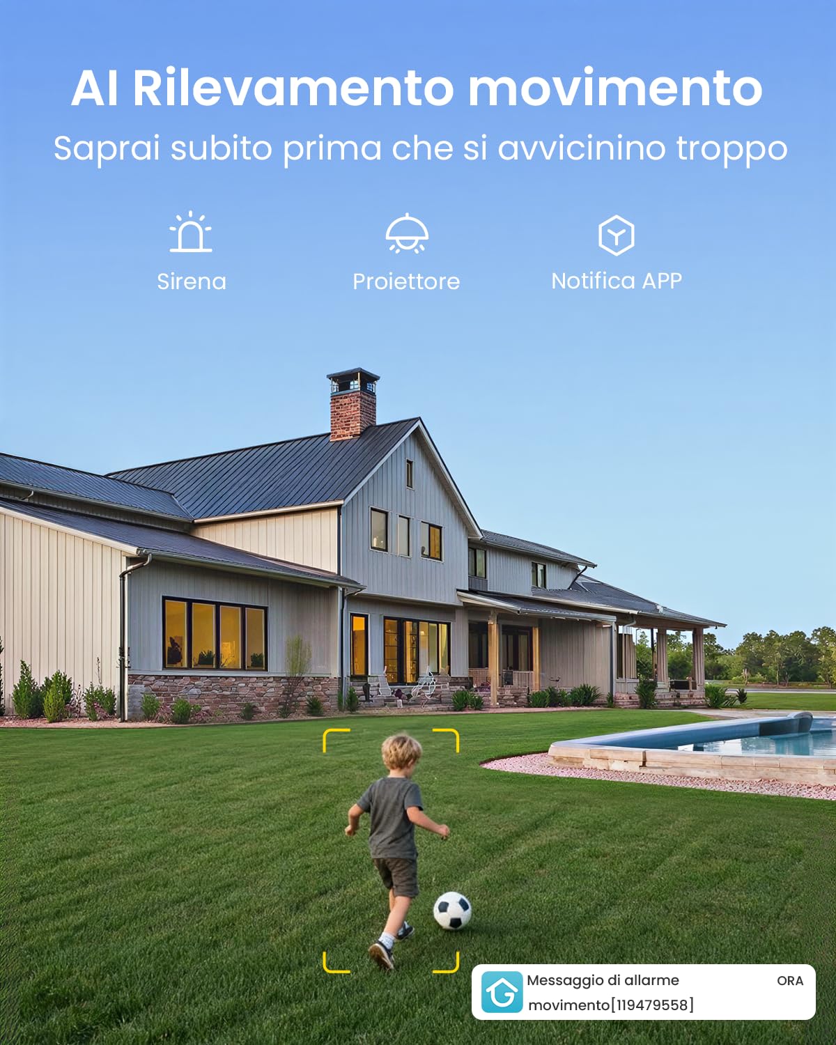 ieGeek AOV Telecamera Pannello Solare 5W con Registrazione 24/7 & Tracciamento Automatico, 2K 360° PTZ Videocamera Wi-Fi Esterno a Batteria 9000mAh, Visione Notturna a 30m, Rilevamento AI, IP65, S7