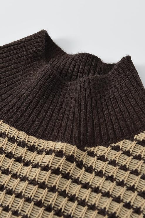 Women's Mock Neck Casual Batwing Sleeve Casual Loose Ribbed Knit Solid Soft Pullover Sweater Tops