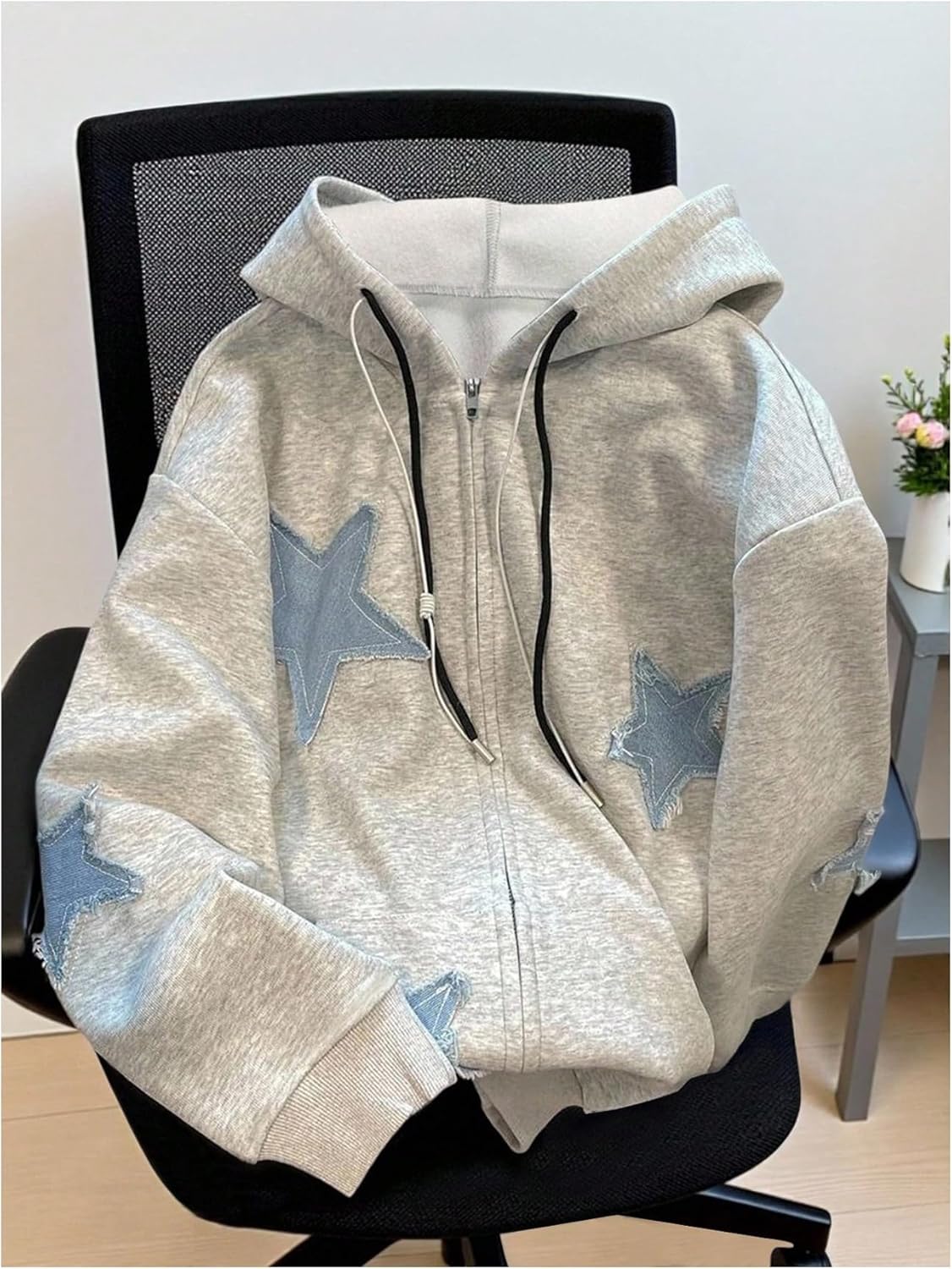 Verdusa Women's Streetwear Star Zip Up Oversized Hoodies Hip Hop Sweatshirts Fall Jackets with Pockets - Image 3