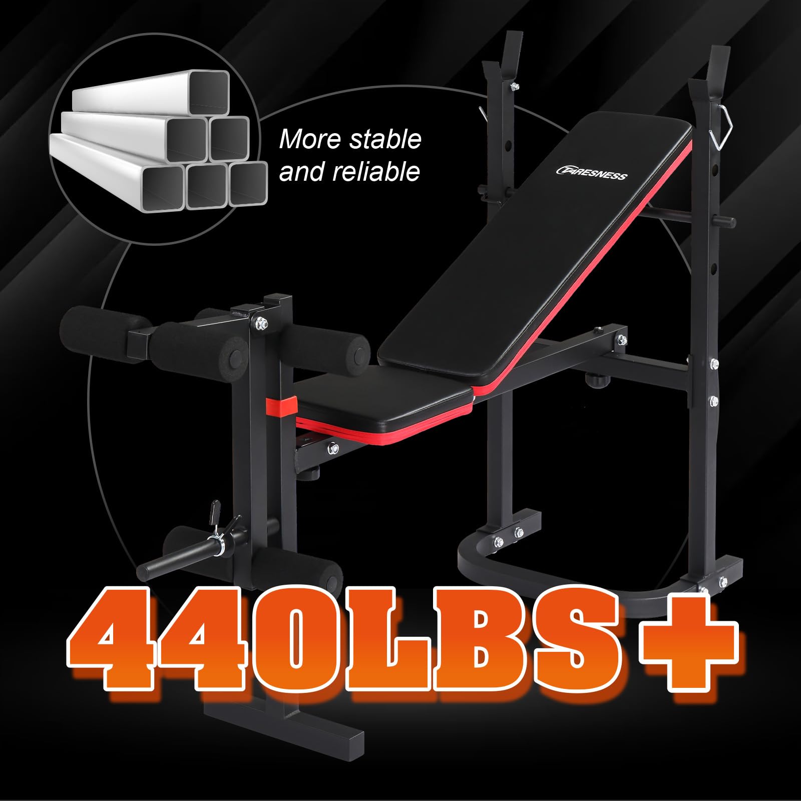 TARESNESS Olympic Weight Bench with Adjustable Workout Bench and Barbell Rack and Leg Developer, Foldable Weight Bench for Home Gym, Youth Strength Training Benches(Black)