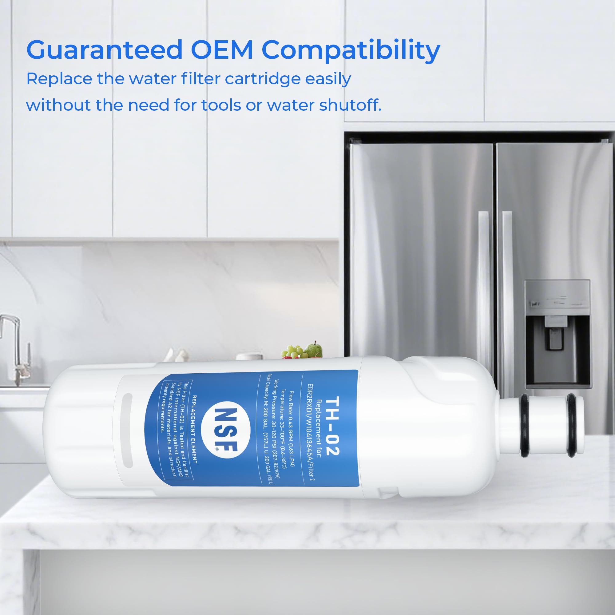 TEEHAY W10413645A Water Filter 2 Replacement, Compatible with Everydrop Filter 2, EDR2RXD1, Whirlpool WHR2RXD1, P9KB2L, P9RFKB2L, Whirlpool WRX986SIHZ, WRF757SDHZ, WRF767SDHZ, WRF736SDAM, 3 Pack — view 7