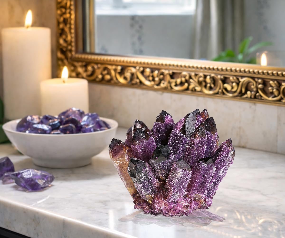Natural Crystal Amethyst Cluster, Amethyst Crystal Rock, Large Natural Amethyst Crystal Clusters Stone, Raw Amethyst Stone, Natural Amethyst Geode Cave Healing Crystal Stones(200-300g)
