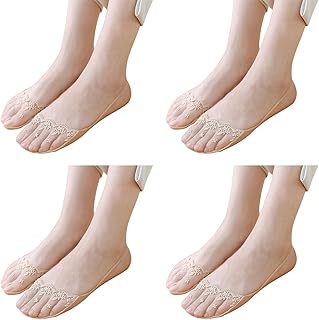 Sundaylike life 4 Pairs Trainers Socks Women's Ballerina Socks Solid Non Slip Socks Lace Splice Socks Boat Socks Work Socks