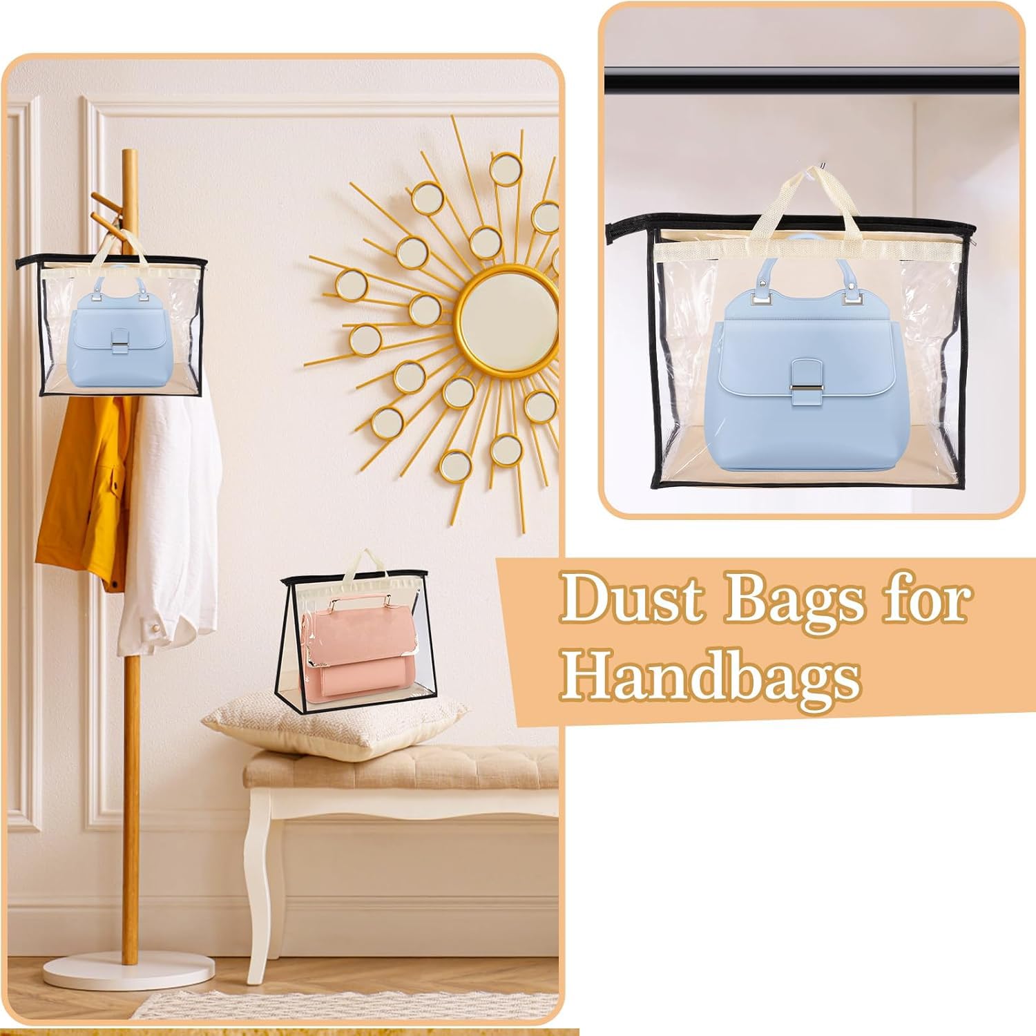 6 bolsas de polvo para bolsos, bolsa de almacenamiento de bolso, organizador de almacenamiento transparente para armario, bolsas de polvo para almacenamiento, bolsas de polvo con cremallera