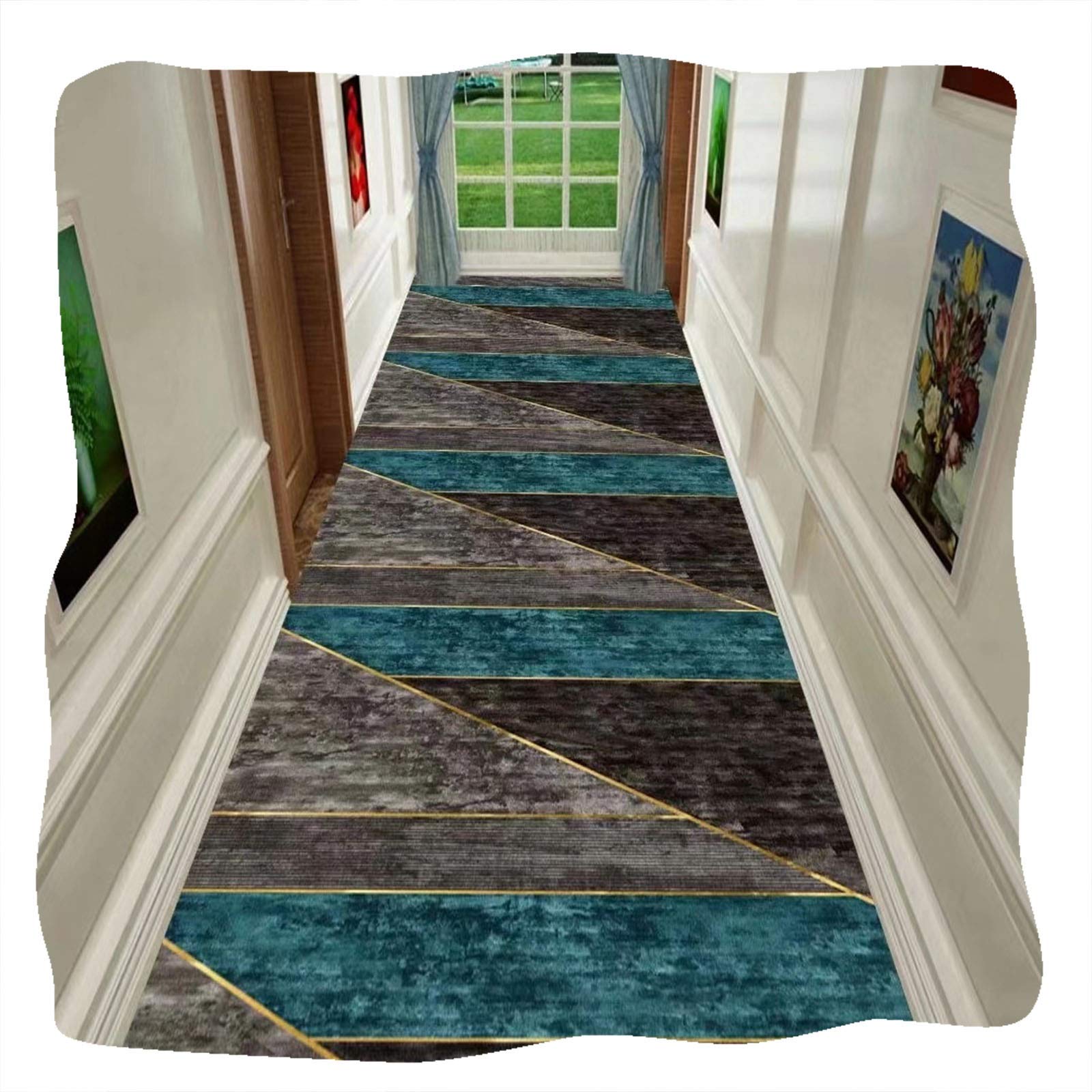 Tapis couloir grand passage moderne géométrique antidérapant 1.3x4m