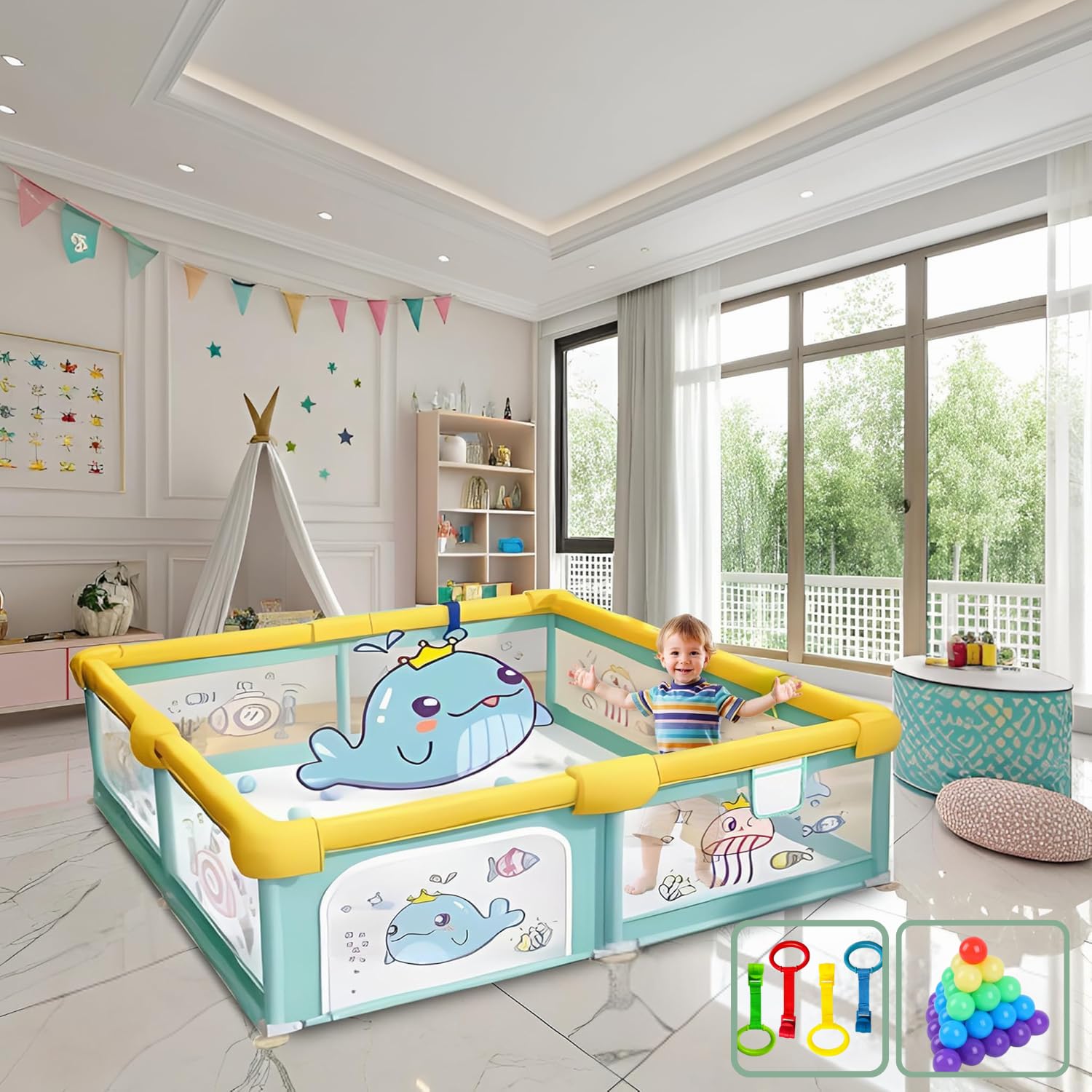 Monstech Large Baby Playpen 150x180cm Pit Balls Playpen For Baby