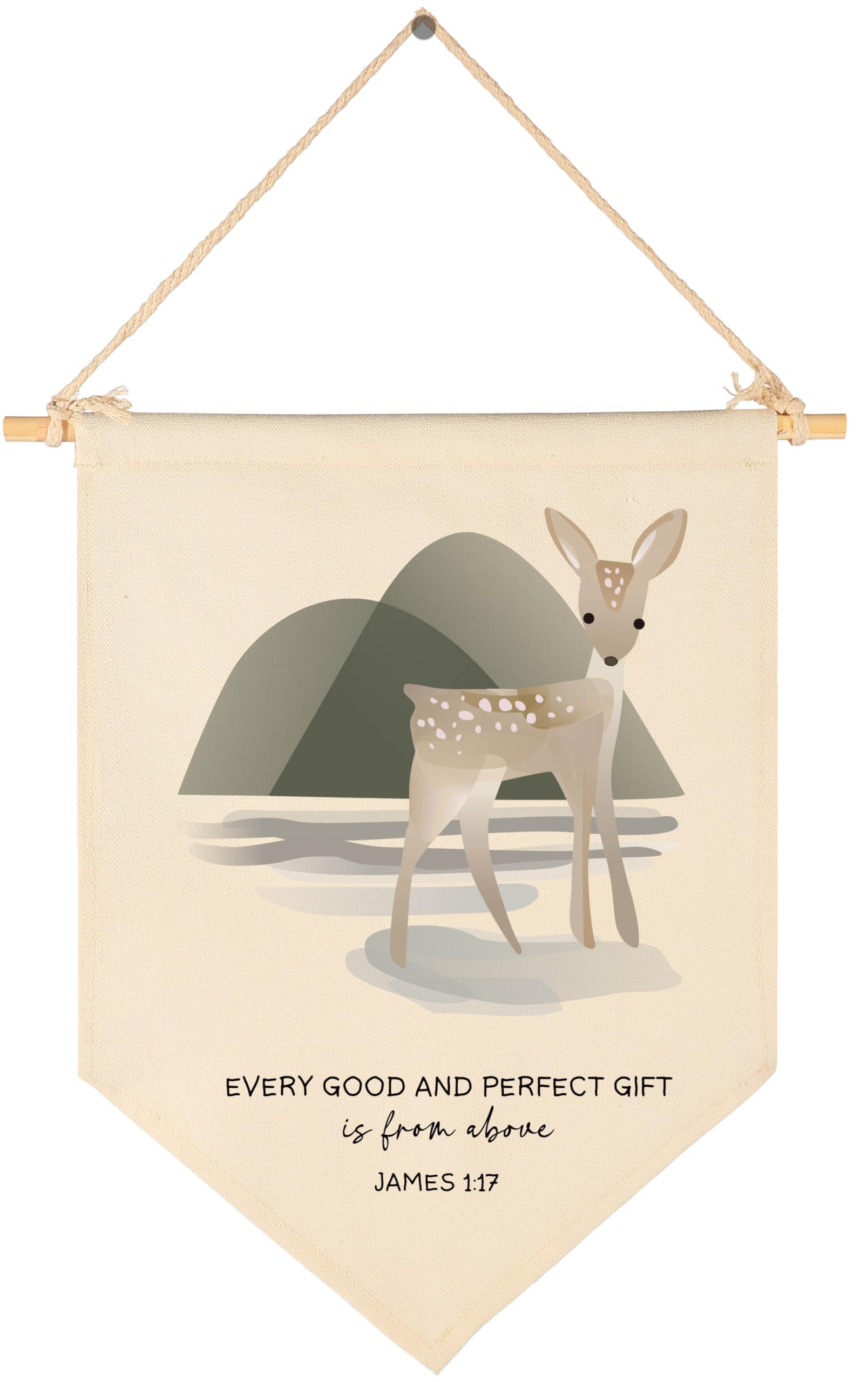 Woodland Animal Deer,Every Good,From Above-JAMES 1:17-Flag Wall Decor Gift for Baby Girl Boy Kid-Canvas Hanging Pennant Banner Pennant Wall Sign Gift for Nursery Baby Room Playroom Bedroom