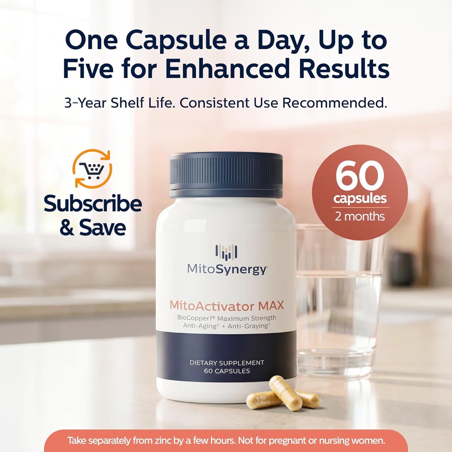 MitoActivator MAX - BioCopper1 Cu1 (Cunermuspir) 2.0mg Maximum Strength Bioavailable Copper - Mitochondrial NAD+ ATP Booster, Anti-Aging, Anti-Graying, Tick Immune Support - 60ct