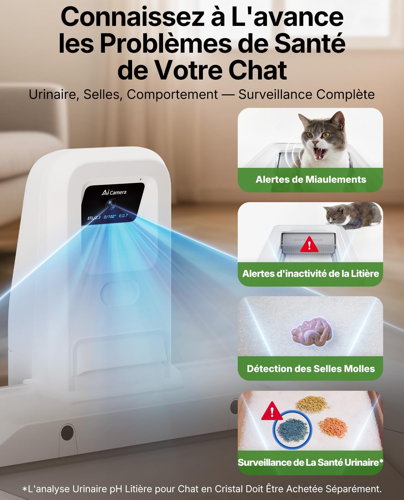 PETKIT PUROBOT Crystal Duo Litiere Chat Autonettoyante avec Capot, Bac Litière Autonettoyante Révolutionnant avec Caméra IA, Espace Ouvert，Surveillance de Santé, Anti-pincement,Double Désodorisation
