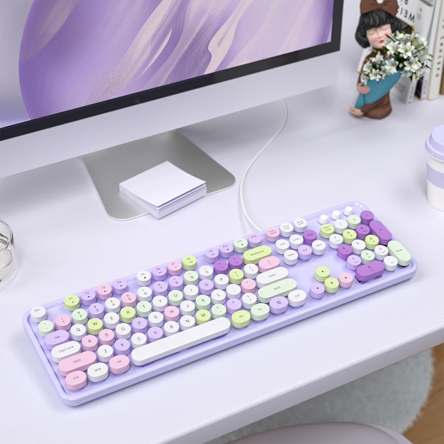SQMD Colorful Computer Keyboards Wired, USB Plug and Play Full Size Typewriter Keyboard, Cute Aesthetic Keyboard with Foldable Stands for Windows PC Laptop (Purple) - image 2