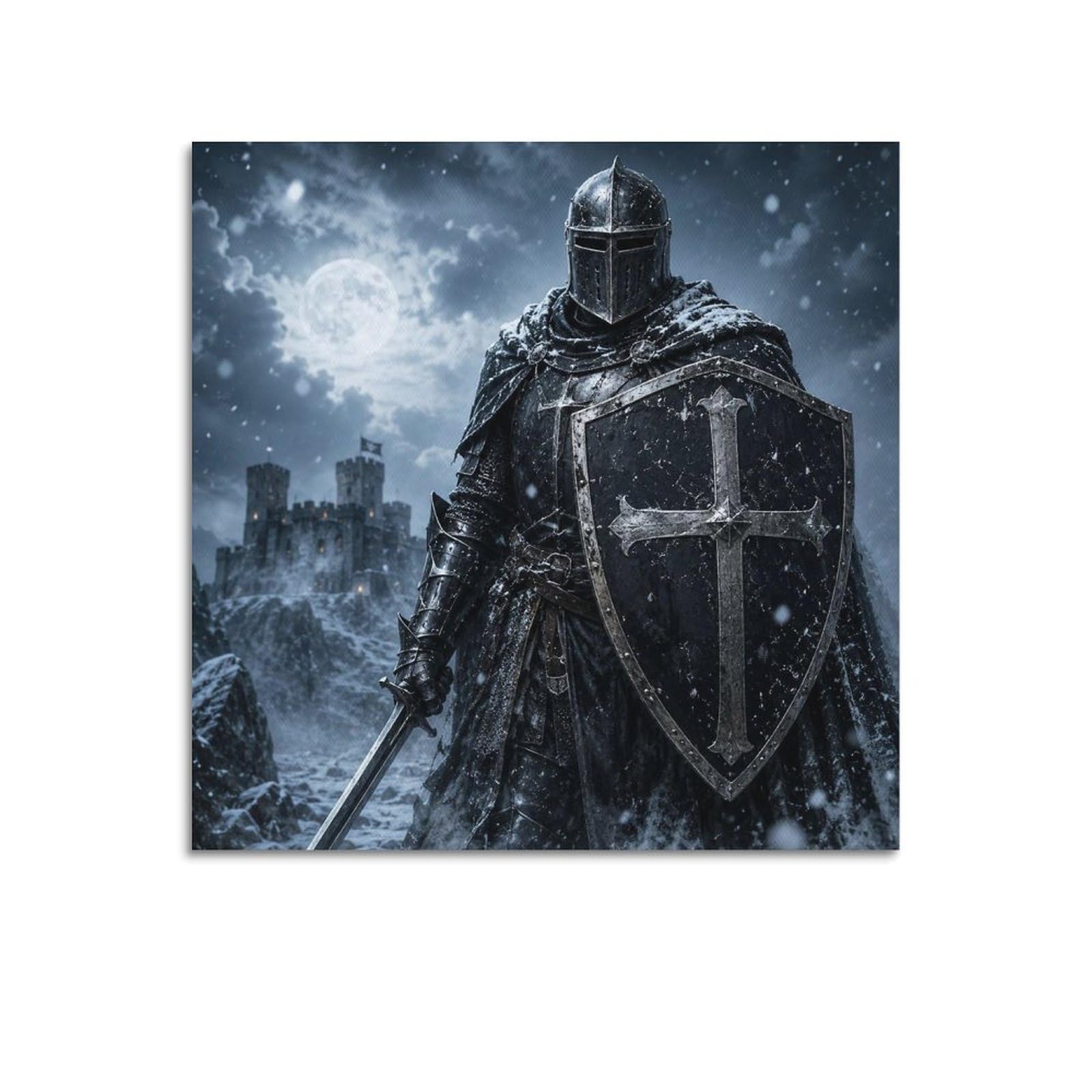 XKUGA Teutonic Knight Snow Fortress Black Cross Armor Gothic Poster Modern Decorative Canvas Prints - Ideal Wall Art for Family, Man Cave, Game Room, Boys & Girls Bedroom 16x16inch(40x40cm)