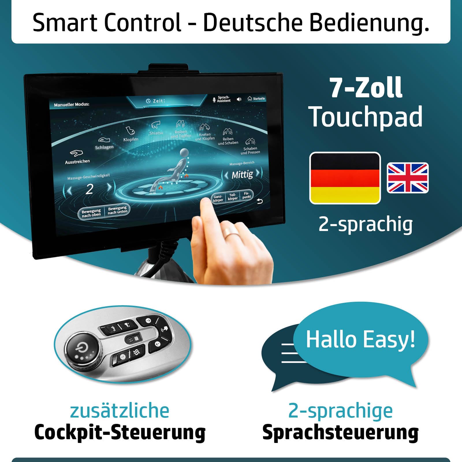 Massagesessel Relaxsessel YUNA | 60 Massageprogramme | deutsche Bediensprache | Zero Gravity-Funktion | 3D-Massagetechnologie Ganzkörpermassage + Wärmefunktion | Vitalwertmessung | Weiß
