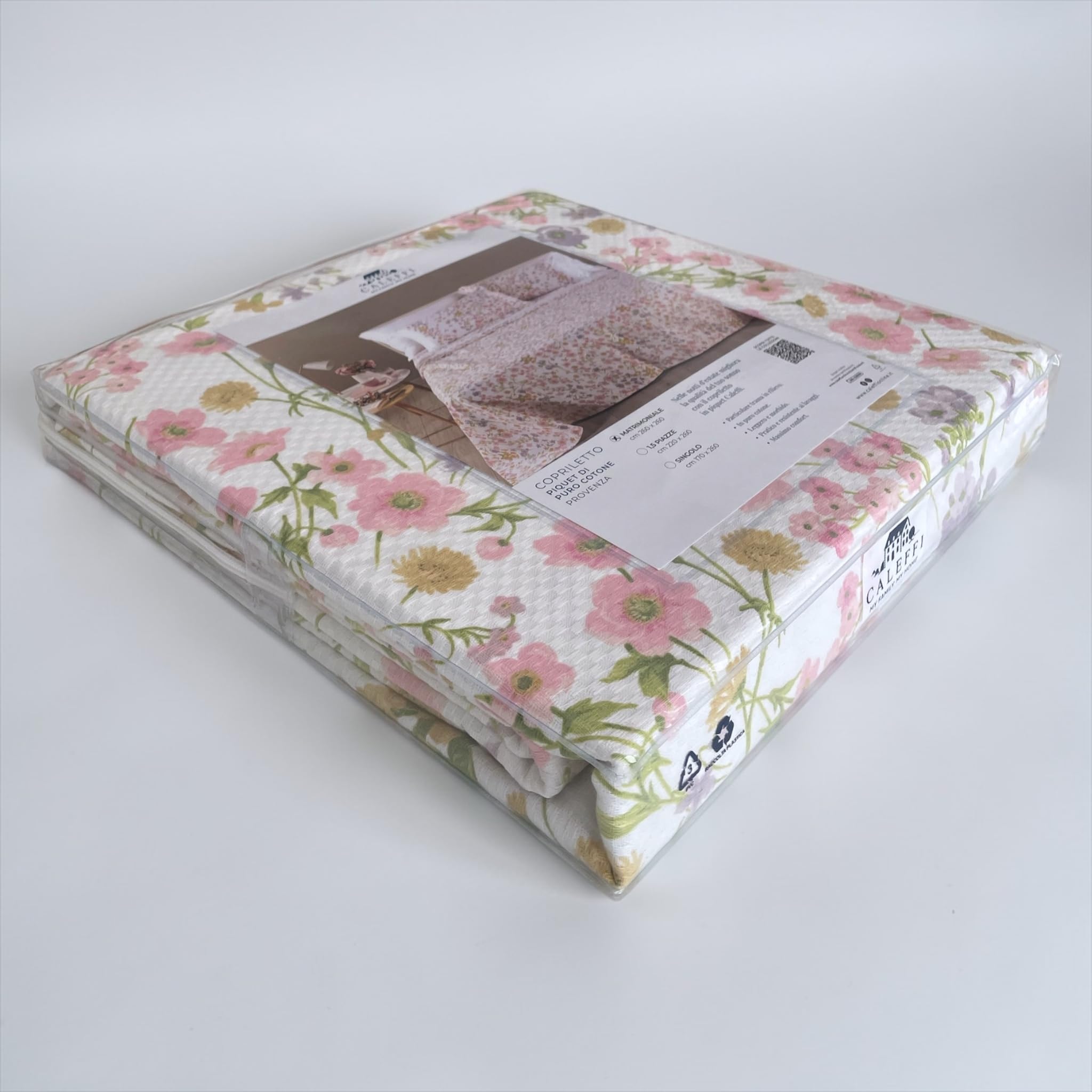 Caleffi Copriletto Matrimoniale Estivo 260x260 Cotone Piquet, Copriletto Matrimoniale Leggero Non Trapuntato Fantasia Floreale Provenza, Copriletto Letto Due Piazze (Rosa)