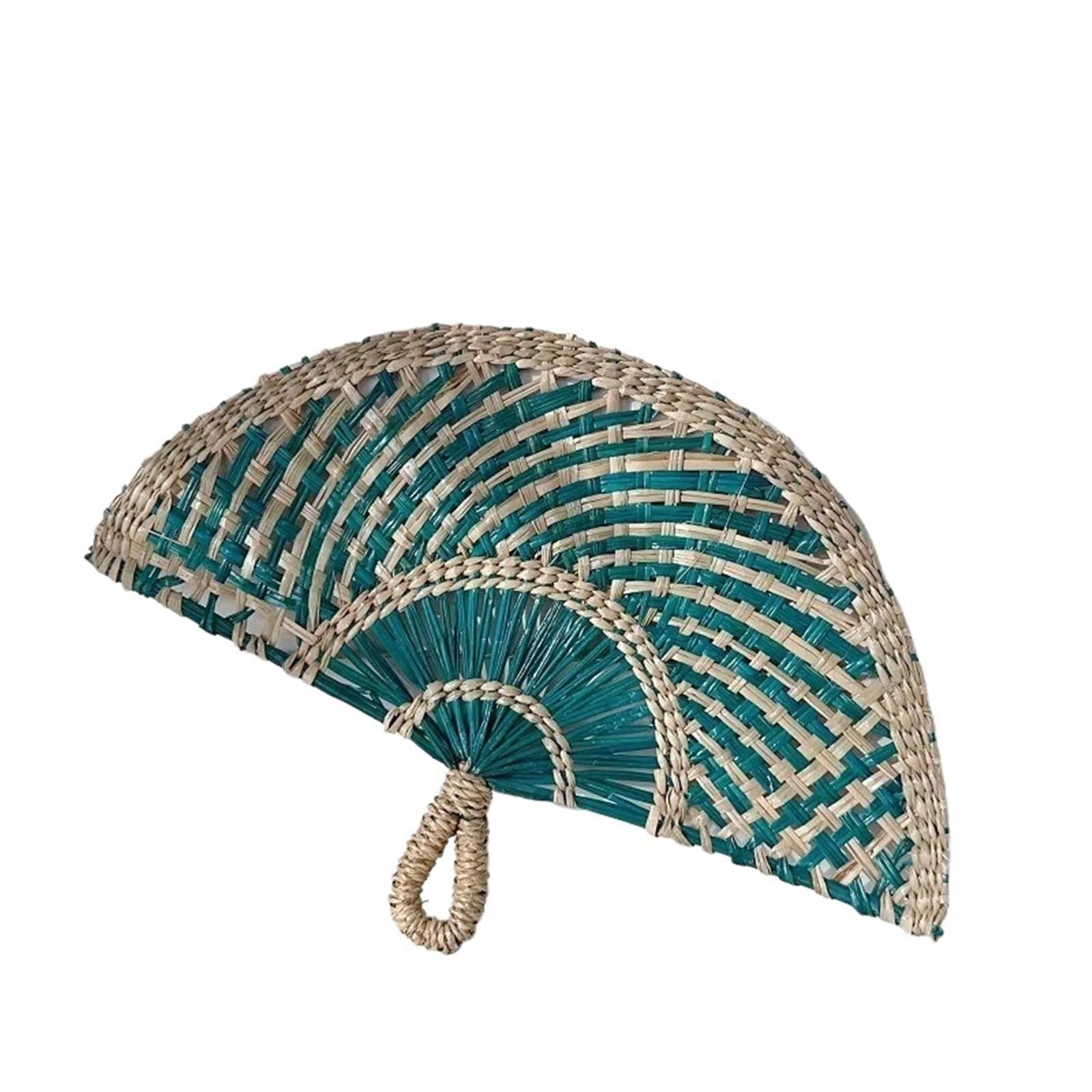 VOPLIVAT Woven Hand Fan, Straw Hand Woven Fan Multicolor 30x23/42x28 cm Handheld Wall Decoration(Blue-l)
