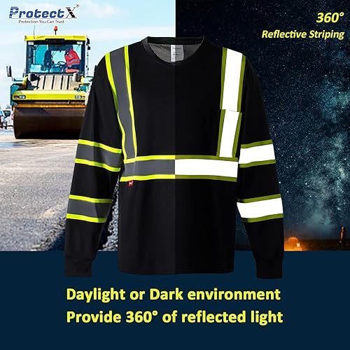 Miniatura 2 de ProtectX Camisetas de seguridad reflectantes de manga larga resistentes para hombre, de alta visibilidad para construcción, clase 2-3 tipo R