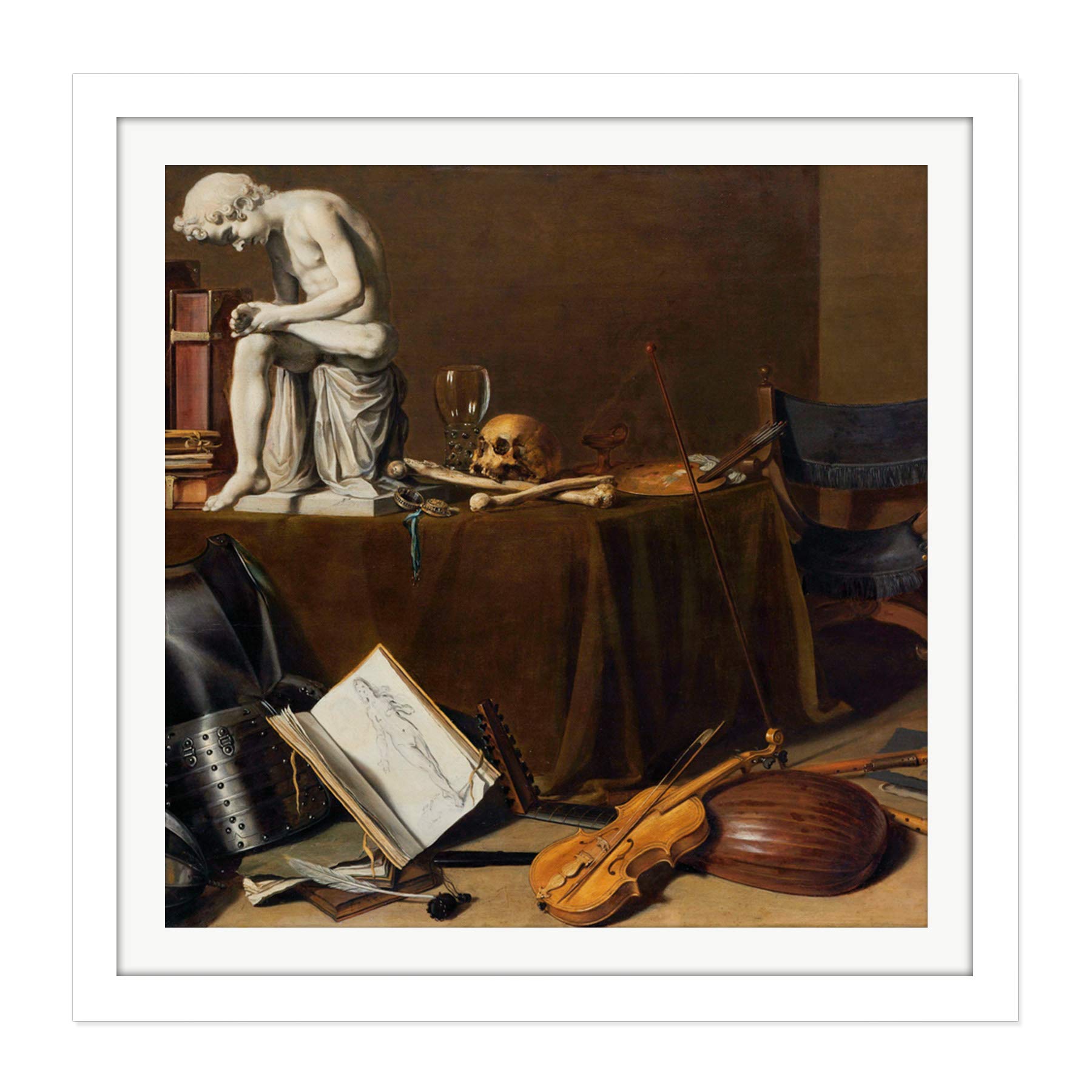 Artery8 Pieter Claesz Vanitas Still Life With The Spinario Square Wooden Framed Wall Art Print Picture 16X16 Inch