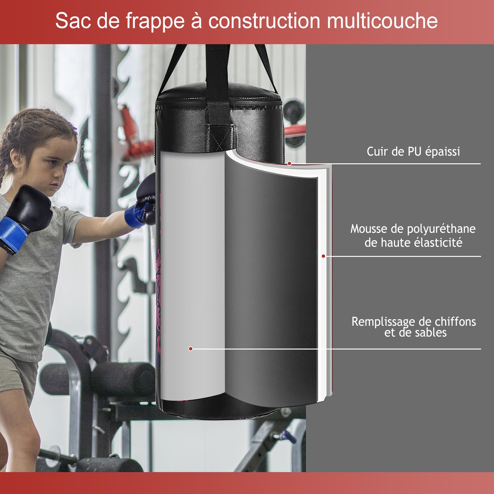 GYMAX Sac de Frappe pour Enfants, Sac de Boxe Suspendu avec Gants de Boxe & Corde à Sauter & Sac de Transport, Remplissable de Sable