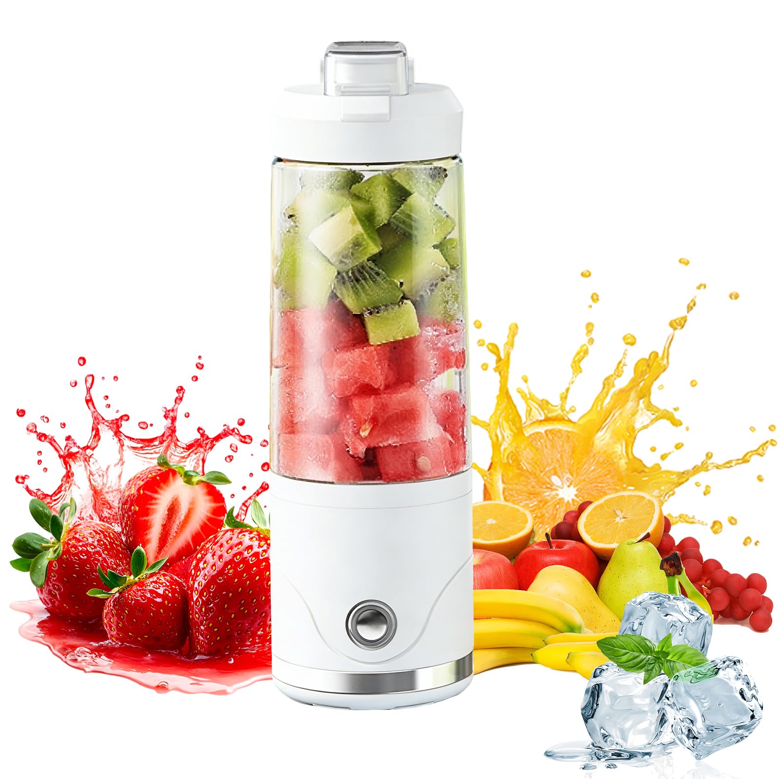 Frullatore portatile, frullatore personale da 650 ml, ricaricabile tramite USB-C, 6 lame in acciaio inox, tritura ghiaccio, senza BPA e bottiglia da viaggio ermetica, per casa, palestra, ufficio