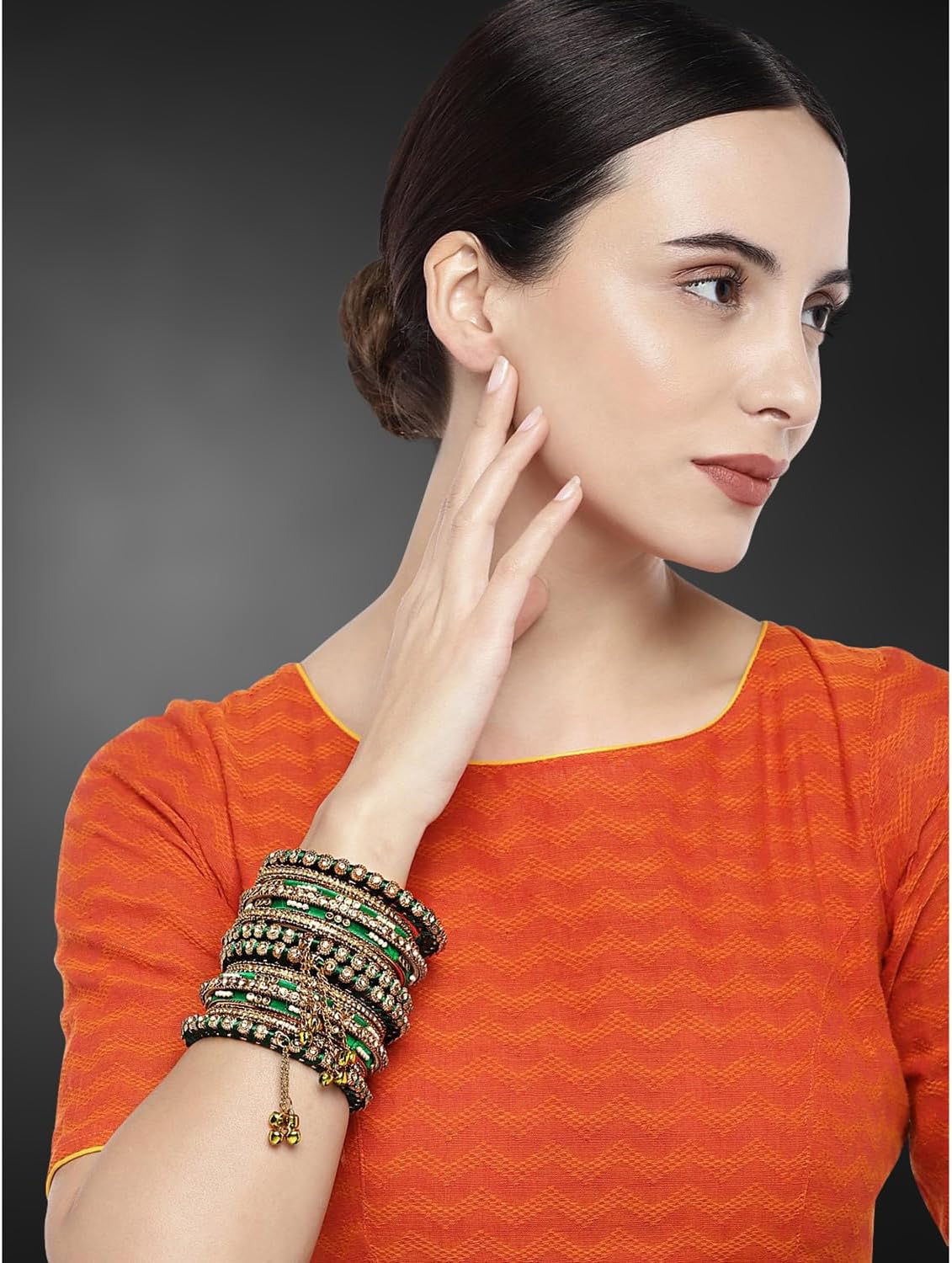 Aheli Wedding Party Designer Faux Stone Studded Bridal Bangle Set Chuda with Hangings Indian Traditional Bangles Ethnic Fashion Jewelry Gift for Women Blue - Image 2