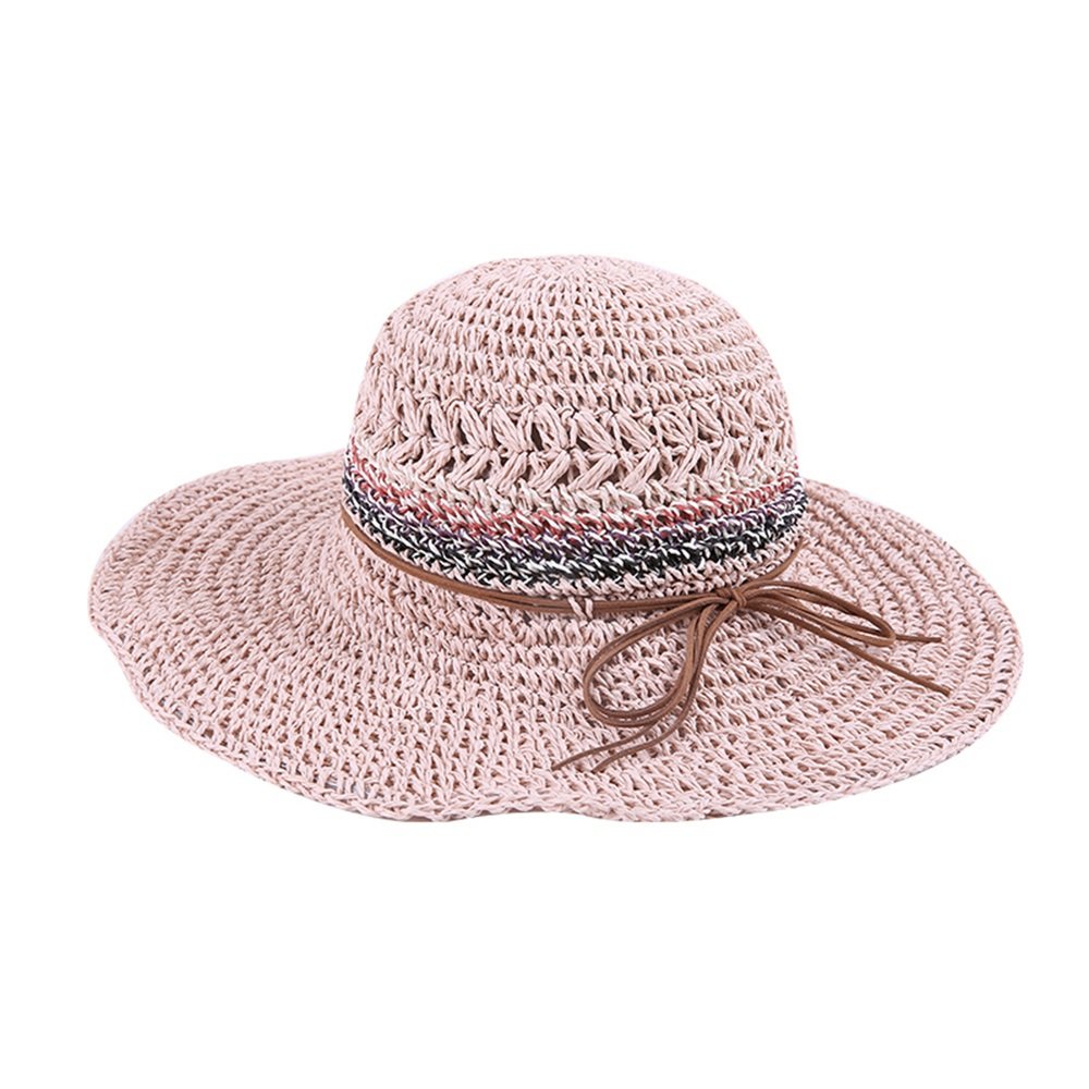 Verano Sra. Sombrilla Sombrero de Paja Bowknot Sombrero Grande Ventilación Transpirable Protección Solar Protección Plegable Viaje Playa Fresco y Seco (Color : Beige) (Pink)