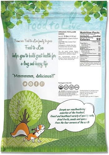 Miniatura 8 de Semillas de psyllium enteras orgánicas, 2.5 libras, sin OMG, veganas, kosher, aptas para dieta cetogénica, crudas, a granel, ricas en hierro,