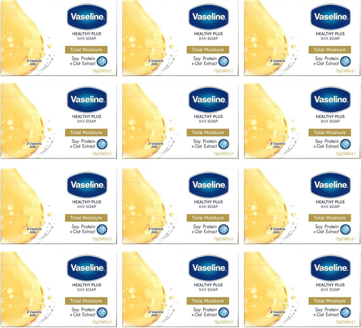 Vaseline Healty Plus Total Moisture Soap 12 x 75g, 75 g (Pack of 12)