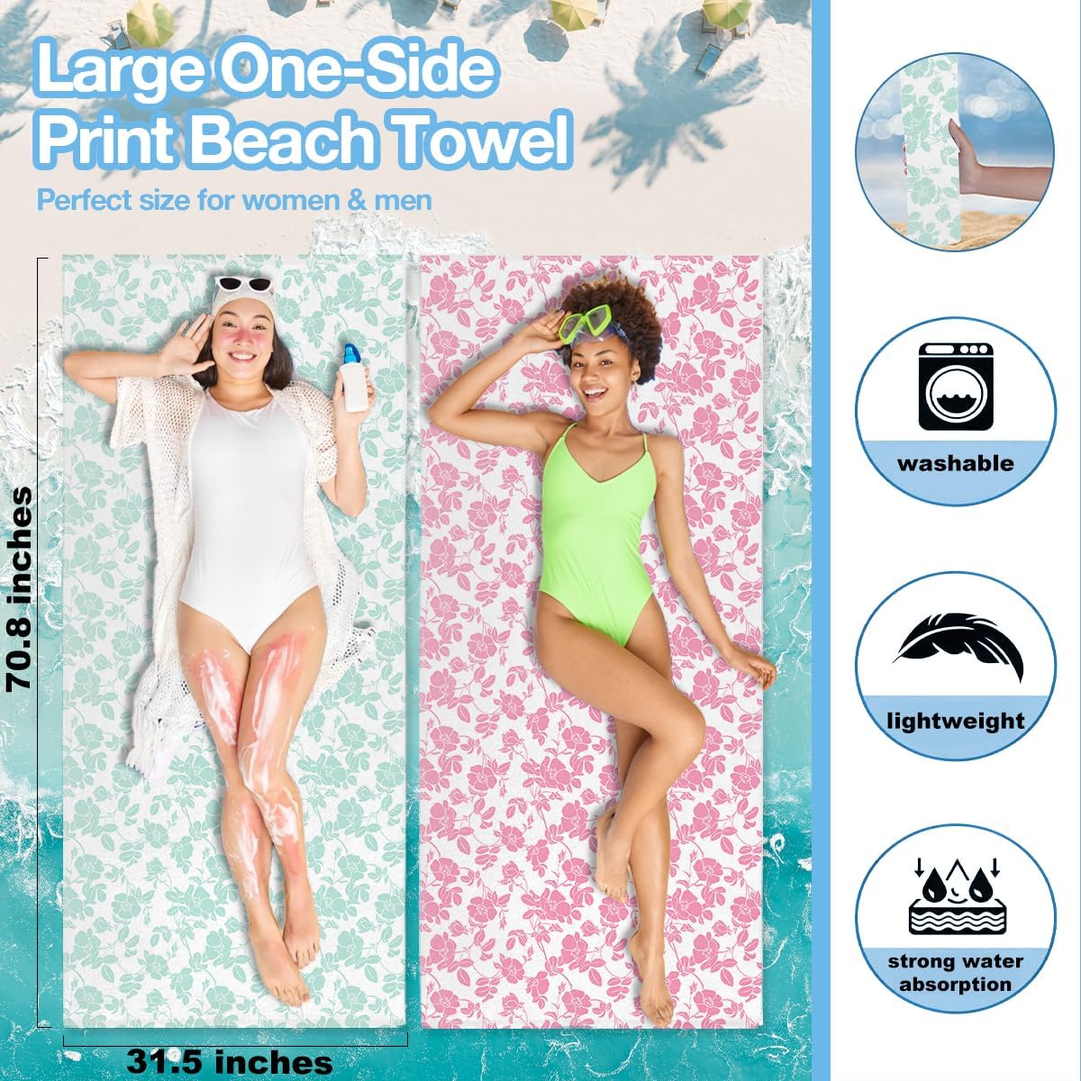 4 Pack Towels for Bathroom, Beach Towel, Microfiber Lightweight Beach Towels Oversized, Towel Accessories for Christmas Bridal Shower Favors Pool Travel 32x72 IN, Cute Coquette Aesthetic Rose Floral