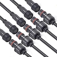YETOR IP68 Waterproof 2-Pin 16AWG Male Female LED Connectors, 20cm Extension Cables (5 Pairs) for Cars, Boats, Outdoor LED Strips