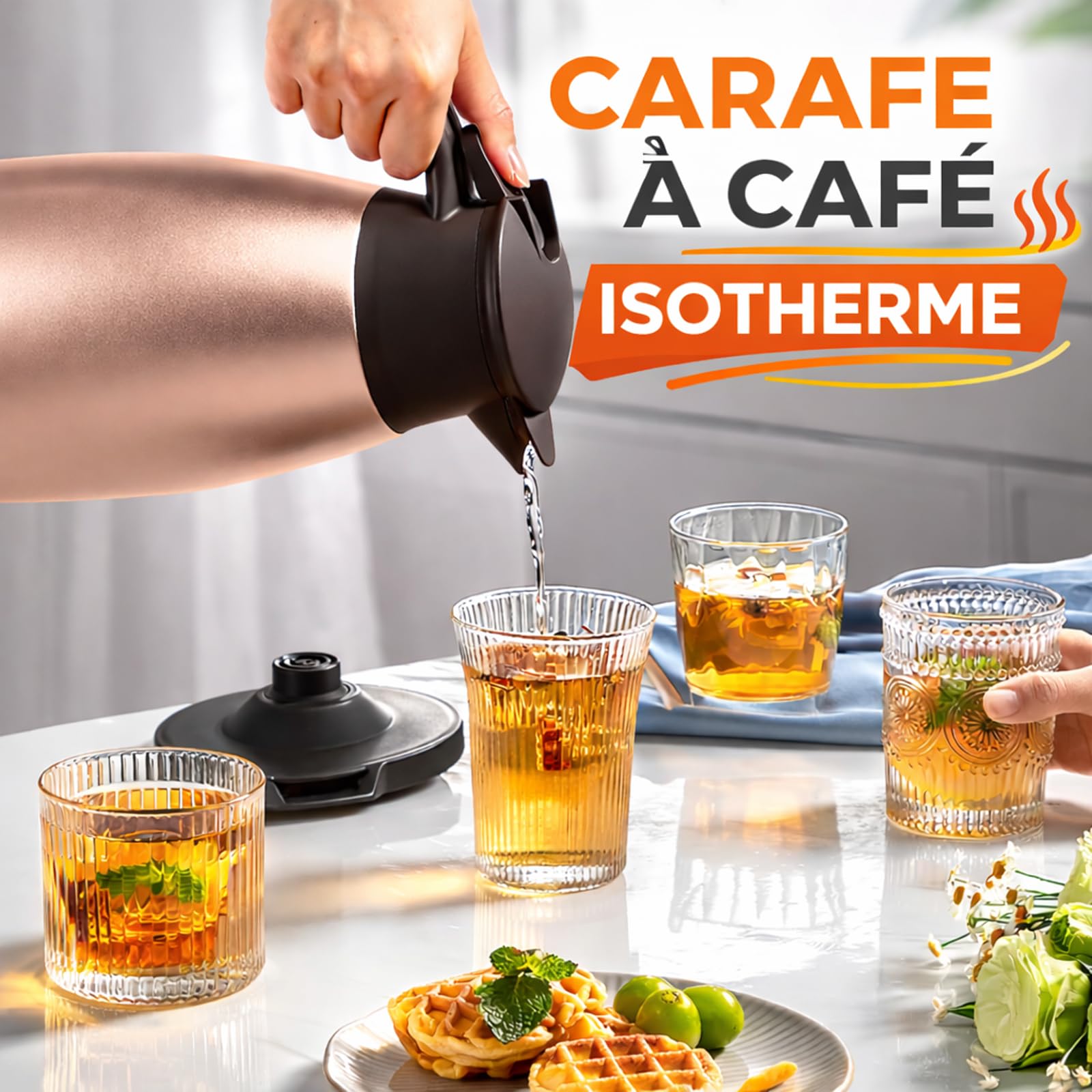 Set di 2 caraffe isotermiche da 2 l, in acciaio inossidabile, con manico a doppia parete, per caffè, tè, acqua, succo e 2 spazzole di pulizia