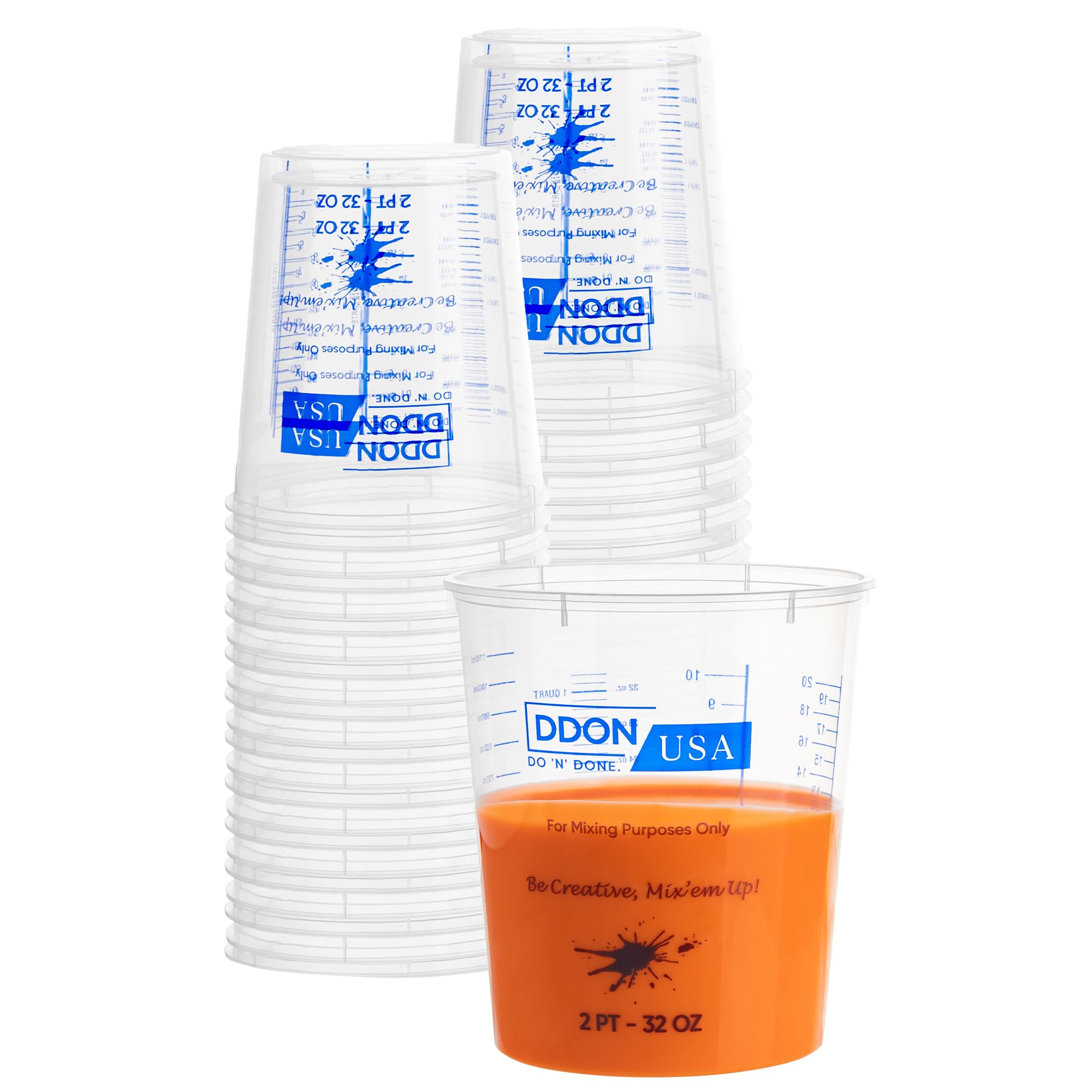 Vasos mezcladores de pintura de 32 onzas, paquete de 20 vasos graduados, uso para pintar, resina, epoxi, arte, cocina, cocina, hornear, proporciones de mezcla de medición de líquidos en el lateral