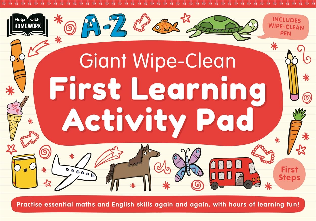 Giant Wipe-Clean First Learning Activity Pad: Practise maths and English skills | Reusable home-learning activities | Wipe-clean pen included