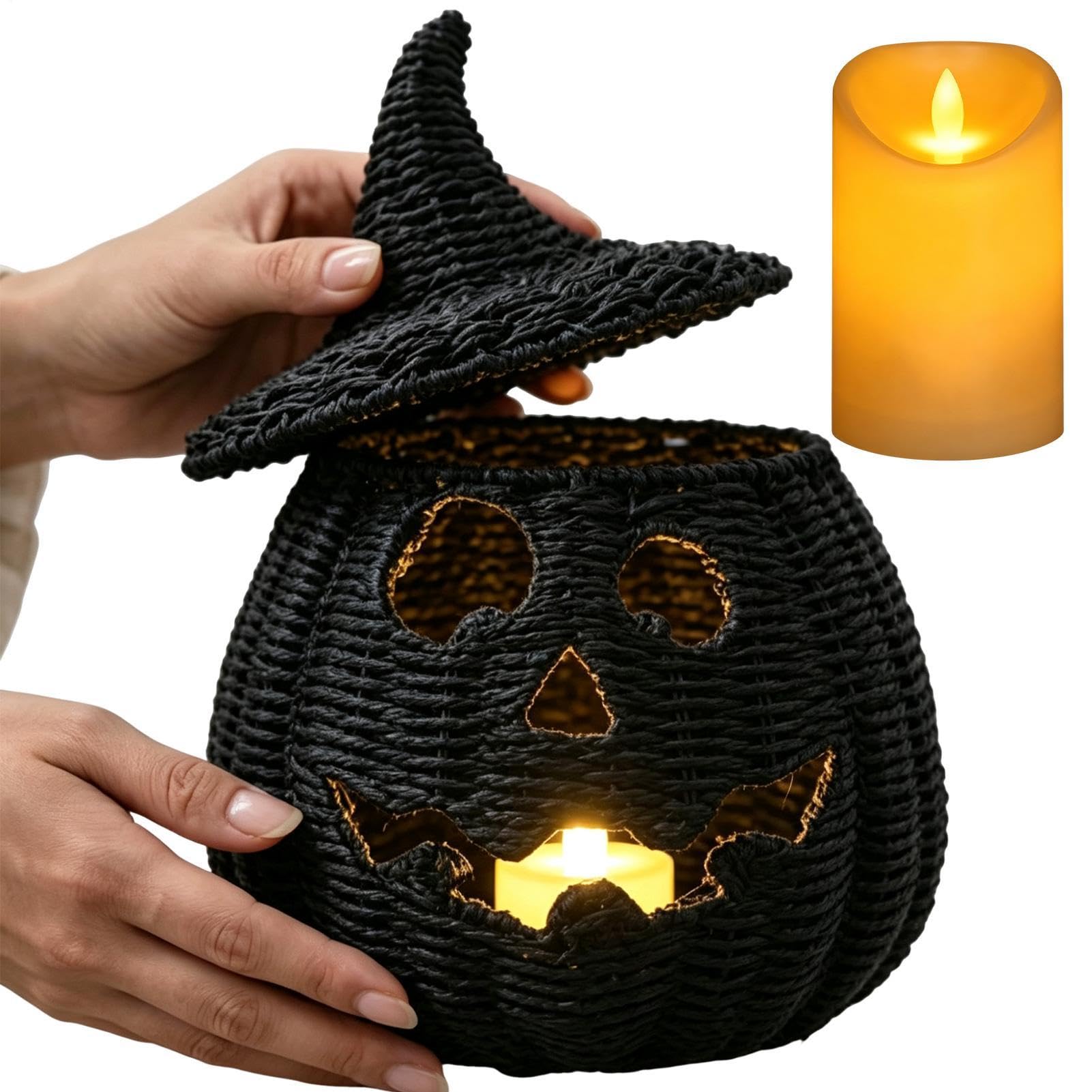 Geflochtener Halloween-Kürbis LED-Kerze Halloween-Aufbewahrungsbox