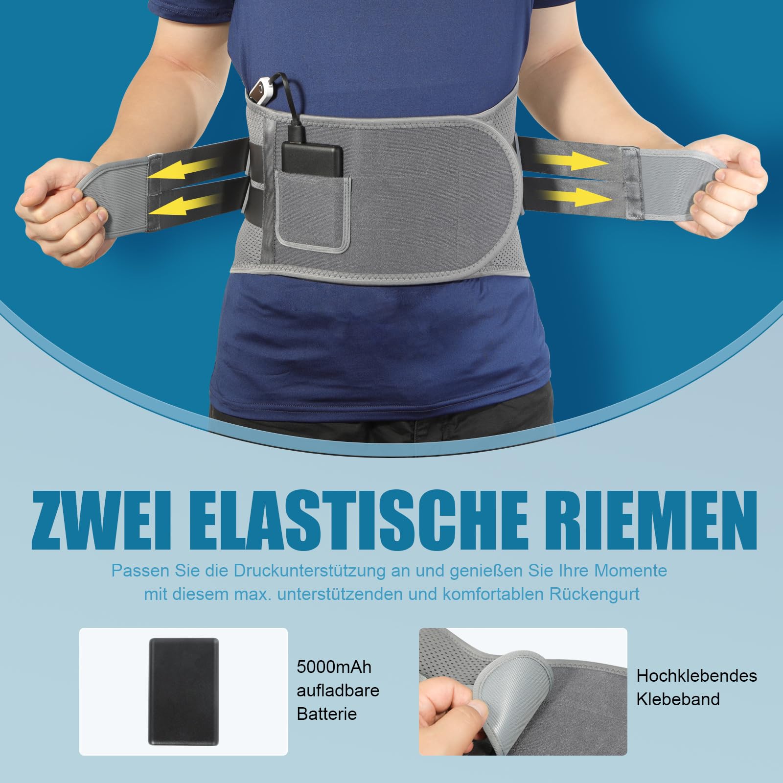 HONGJING Beheizter Rückenstützgürtel mit Wärmefunktion & 7 Metallstäben - Kompressionsgürtel für Rückenschmerzen, Bandscheibenvorfall und Lendenwirbel - Lumbale Unterstützung (M)