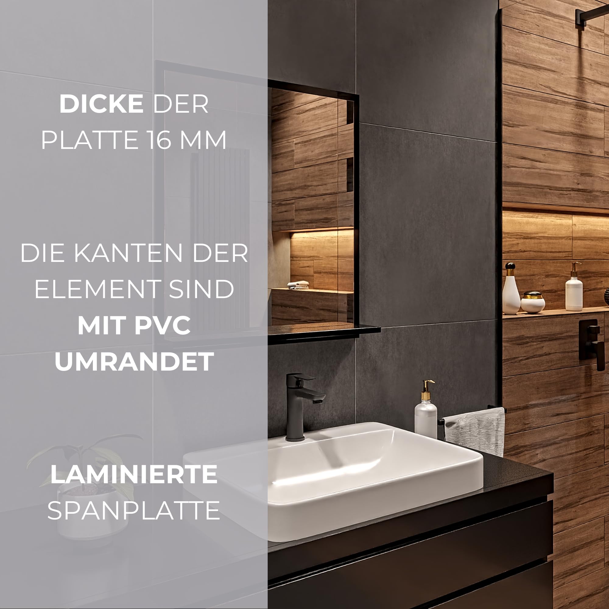 Specchio da Parete con Mensola da Bagno Nero A: 70 cm x L: 60cm - Specchio da Bagno con Ripiano, Trucco, Salotto, Corridoio