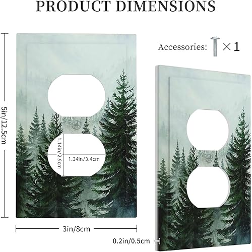 Miniatura 5 de Forest Pinetrees - Cubiertas de salida de paisaje brumoso de naturaleza de 1 cuadrilla, placa frontal para receptáculo eléctrico dúplex de 1 banda,