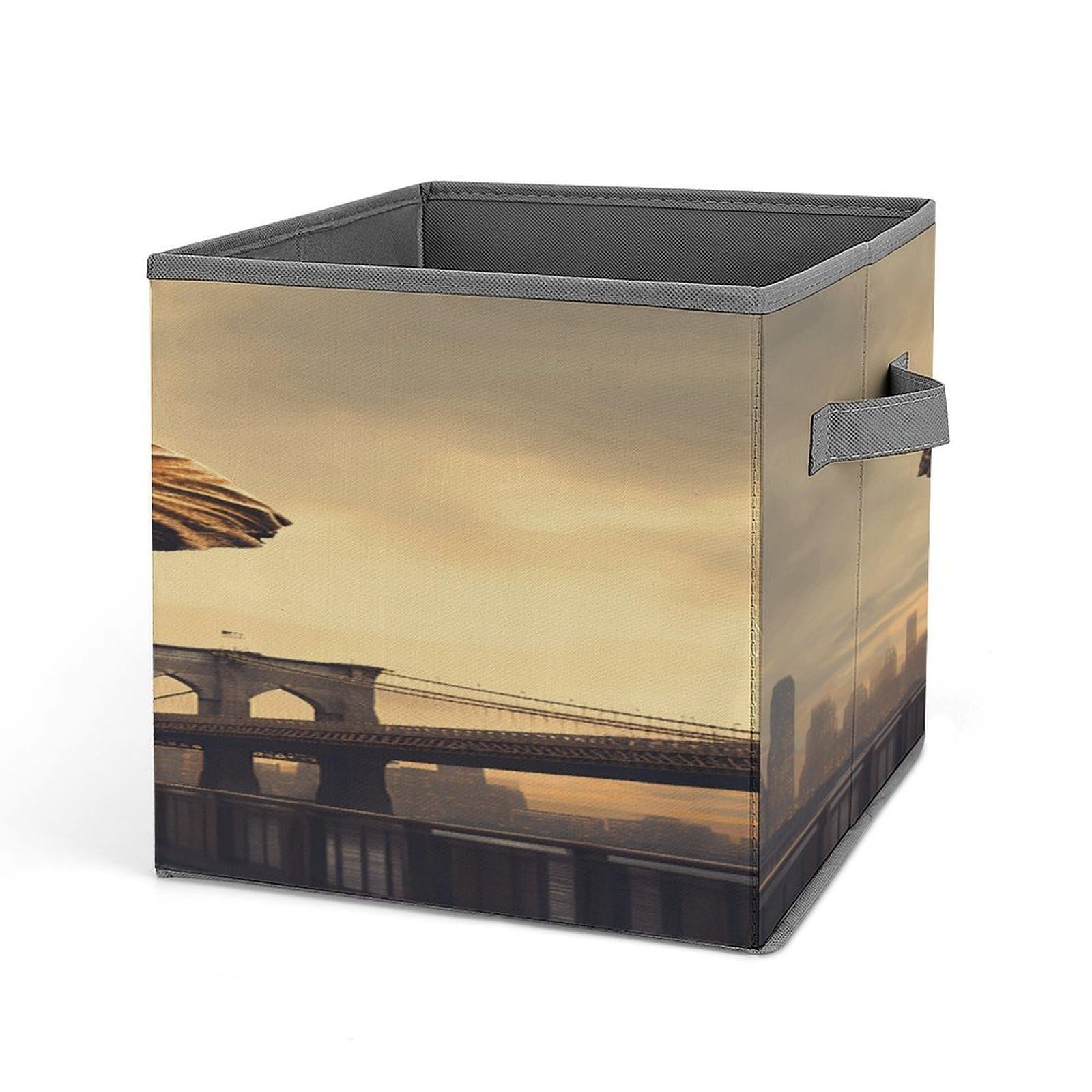 Fodpand Style Elephant On A Bridge Storage Cubes Foldable Decorative Fabric, Storage Bins Baskets With Handles, Closet Organizers And Storage For Home, Office,Closet, Clothes