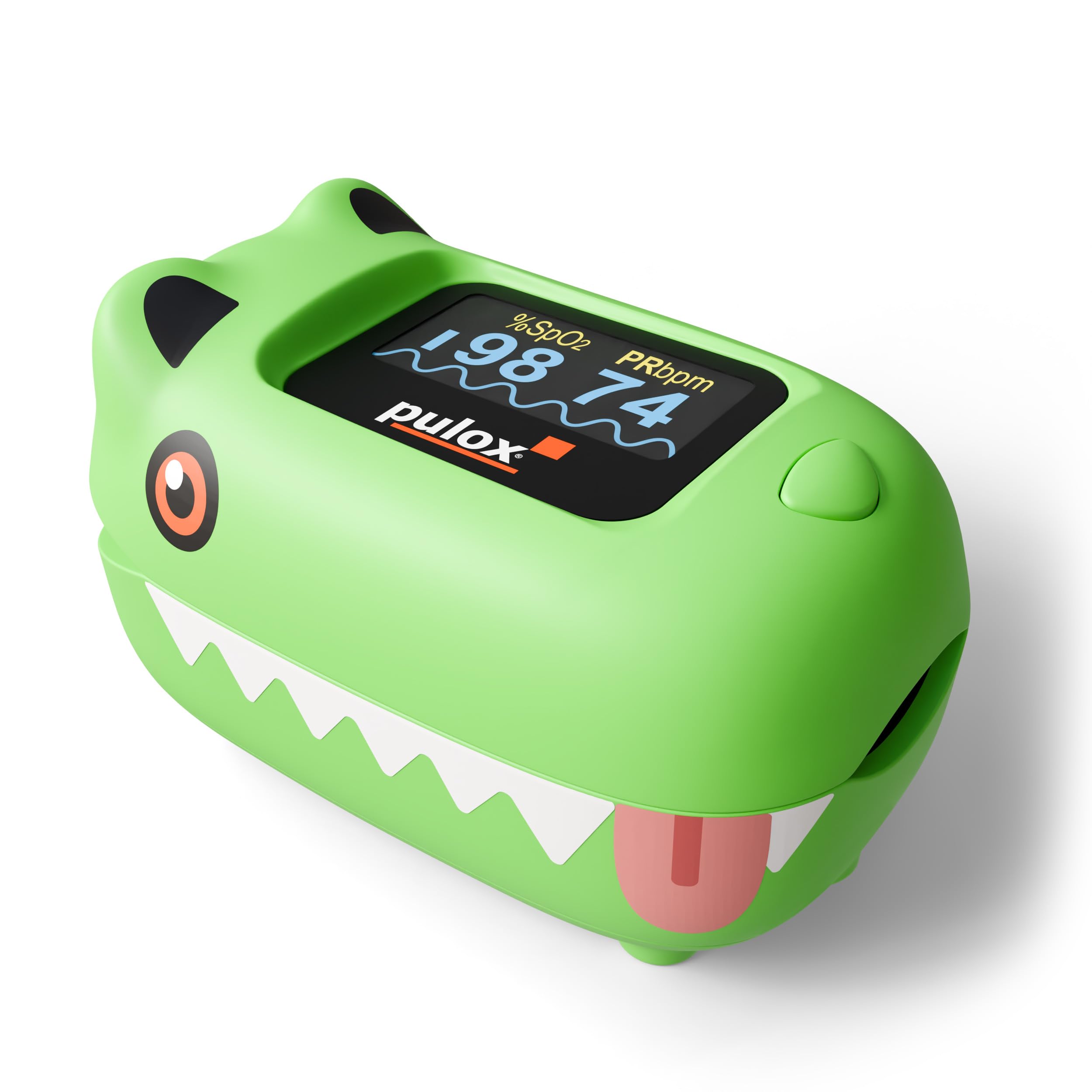 Pulox PO-230 Kinder Pulsoximeter Grün zur Messung von SpO2 und Puls | Misst Sauerstoffsättigung und Herzfrequenz in wenigen Sekunden, inklusive Sticker zum individuellen Bekleben und Gestalten