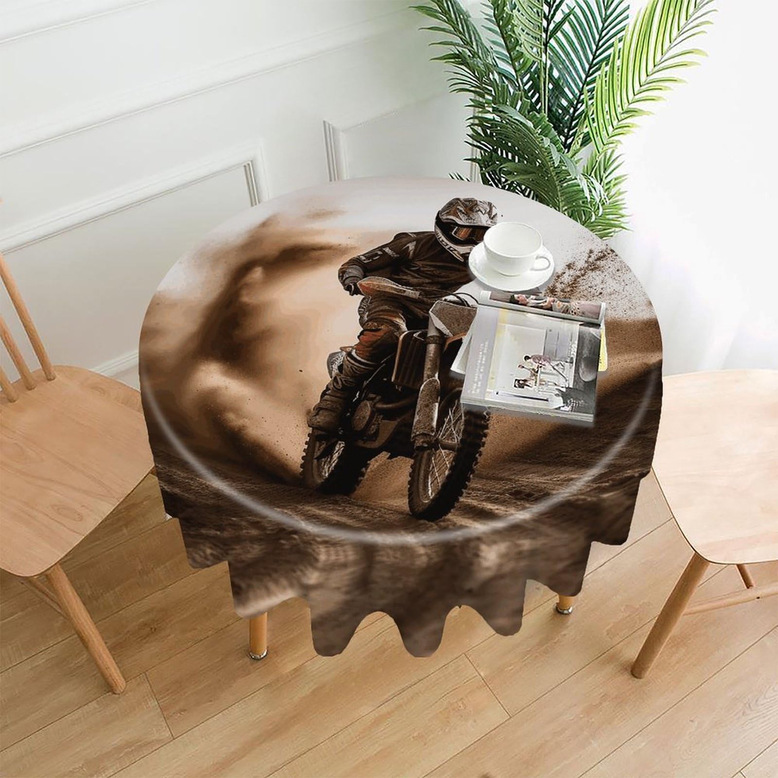 MUSM 60 Inch Motocross Round Tablecloth Wipeable Washable Table Cover for Kitchen and Dining Room Decorative Table Cloth for Party Holiday Picnic Outdoor
