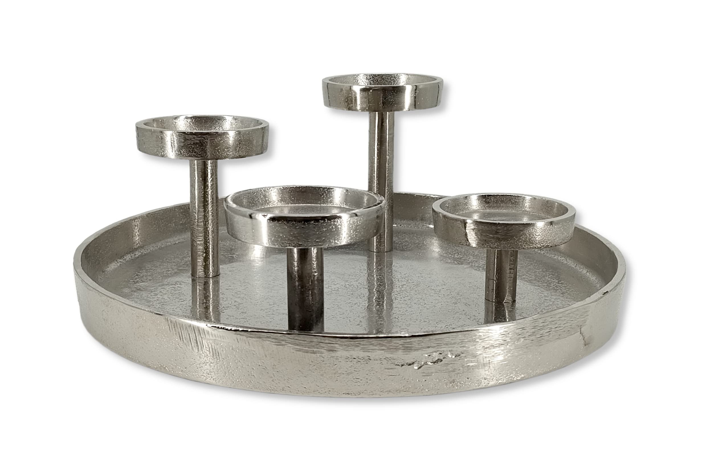 Metall Kerzenhalter rund Silber Ø 30cm für Vier große Stumpen-Kerzen Tisch-Deko Advent-Kerzenständer