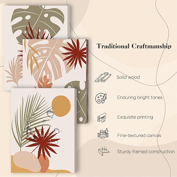 hyidecorart Tableau Boho Botaniques Chic, Tableau Rouge Marron Orange Vert Sauge Feuilles Abstraites Minimalisme Nordique, Plantes Modernes Salon Chambre Salle De Bain Cuisine Bureau - 5