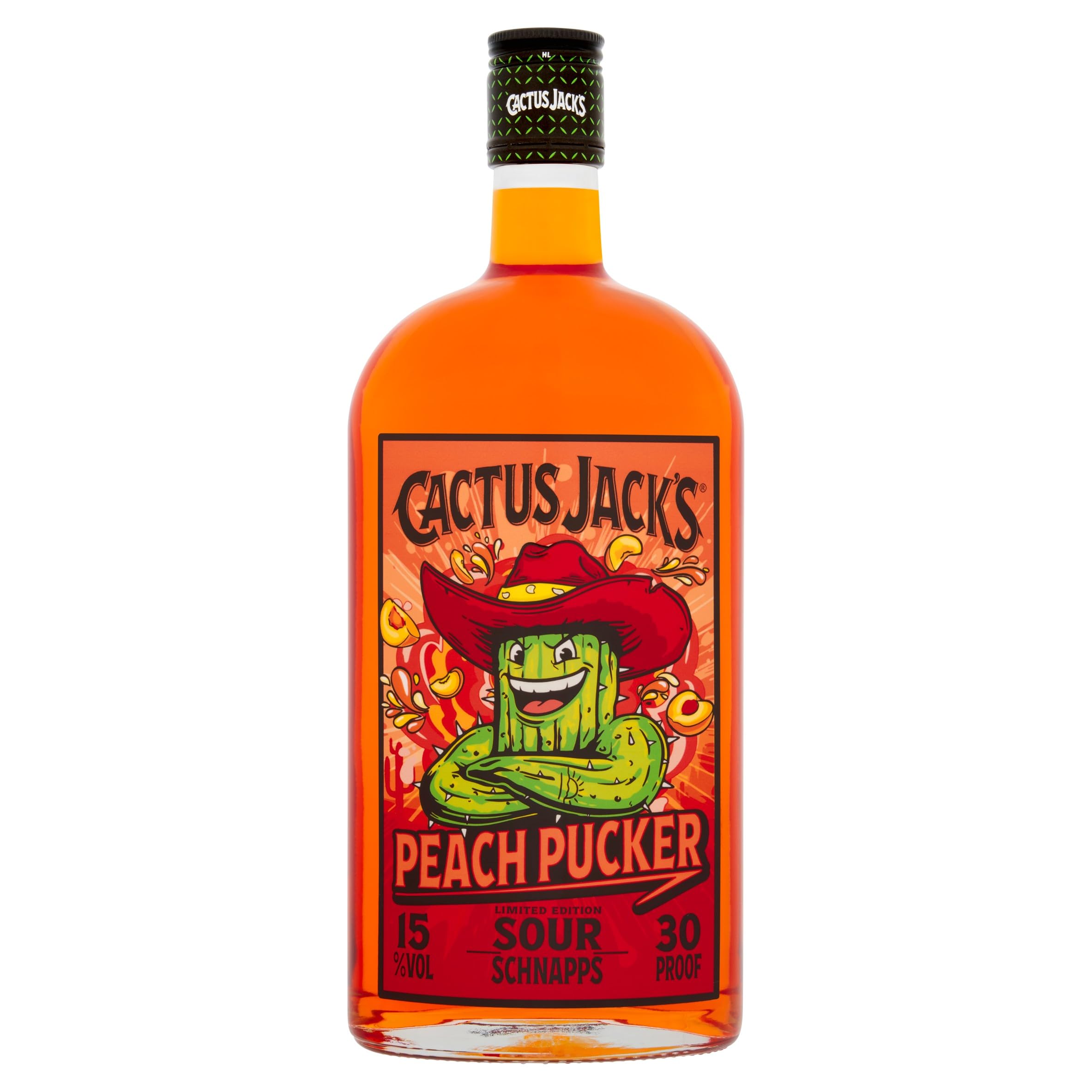 Cactus Jack's Peach Pucker flavour sour schnapps liqueur made for shots, mixed alcoholic drinks…