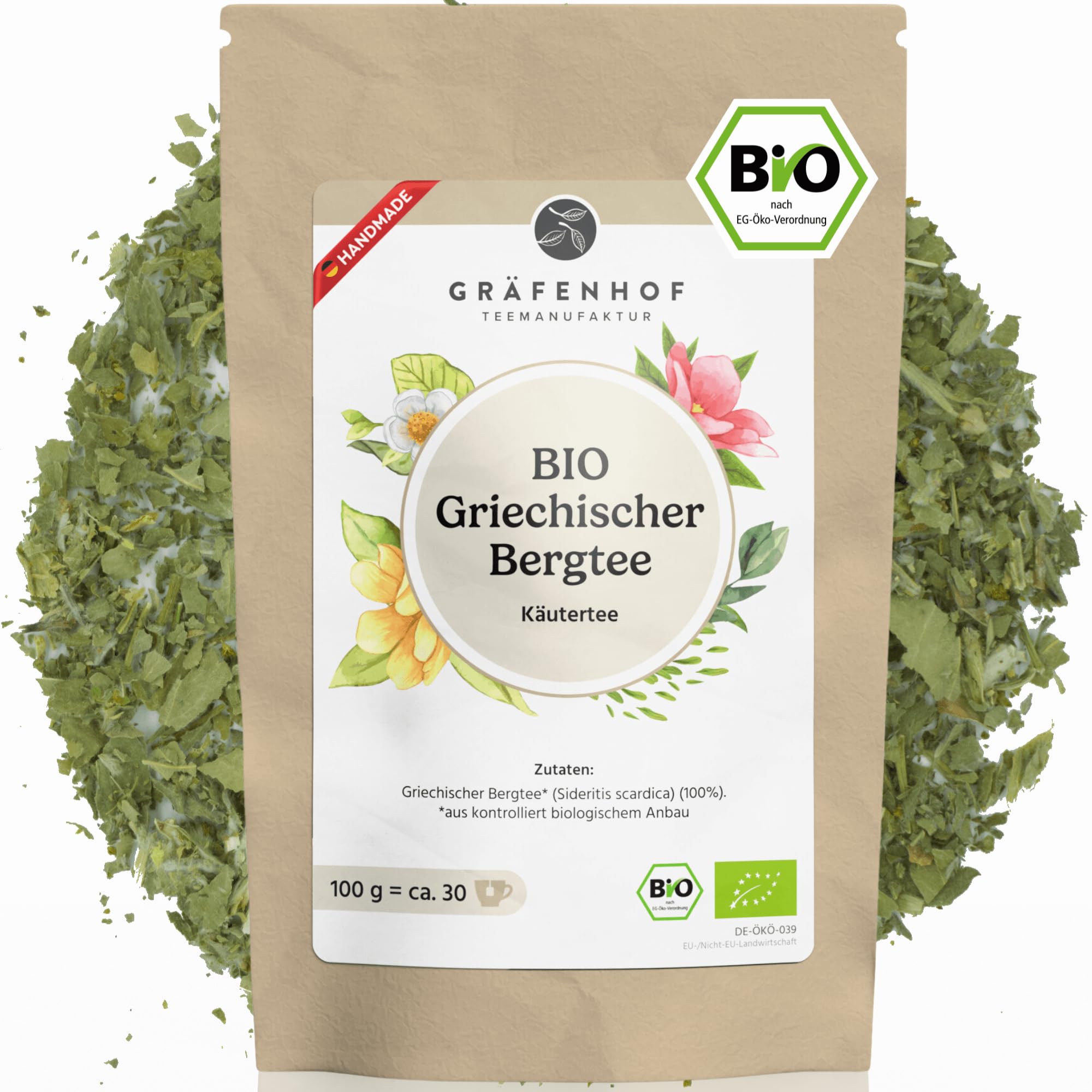 Griechischer Bergtee, Bio, 250g Kräutertee lose, Sideritis Scardica, naturbelassen, Handgeerntet, naturbelassen, geschnitten, Immunsystem stärken und stimulierender Tee, Gräfenhof Tee Manufaktur
