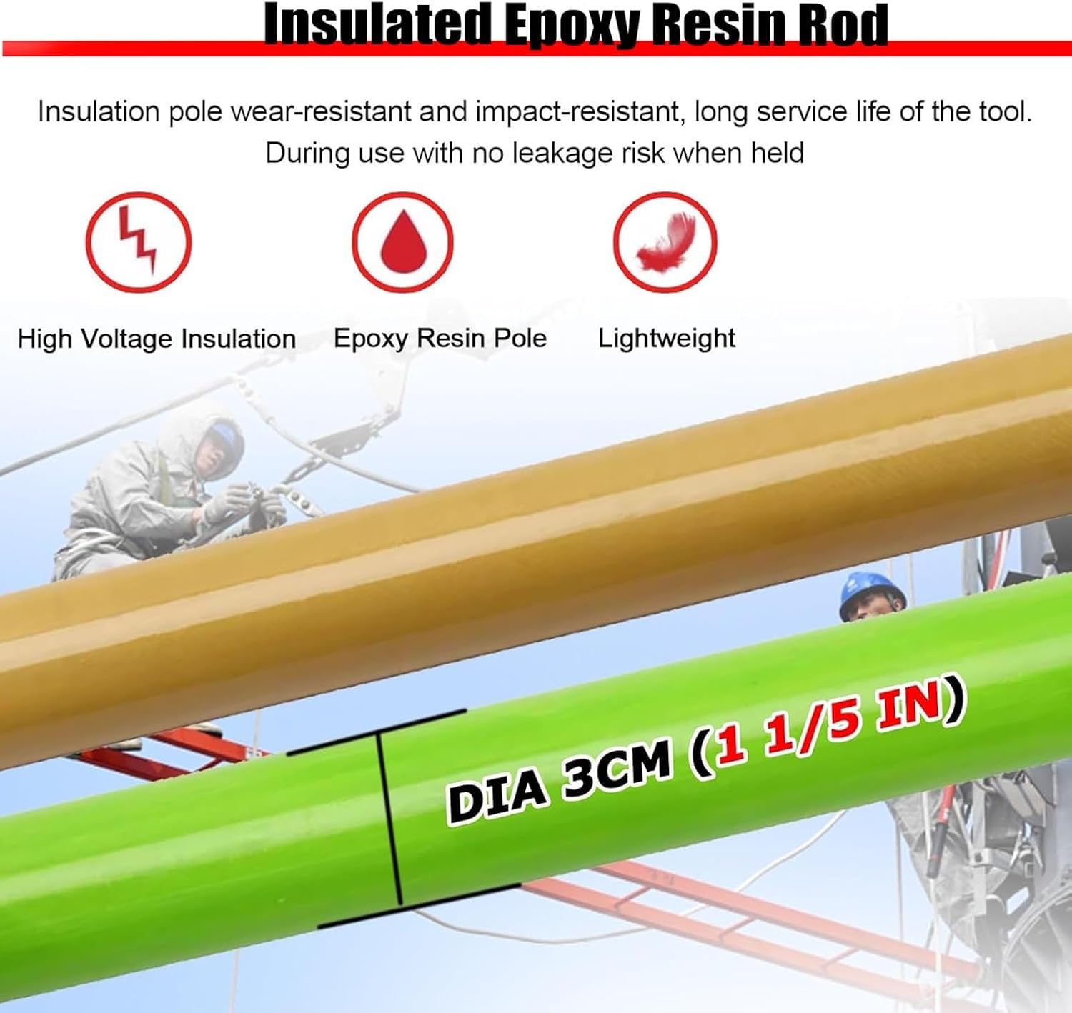 LXXW Hochspannungsentladungsstab Entladestab, Hochspannungs-Entladestab mit Kupferdraht und Haken – 10 kV elektrischer Isolierstab(Green,35kv - 1.5m/59in/4.9ft)