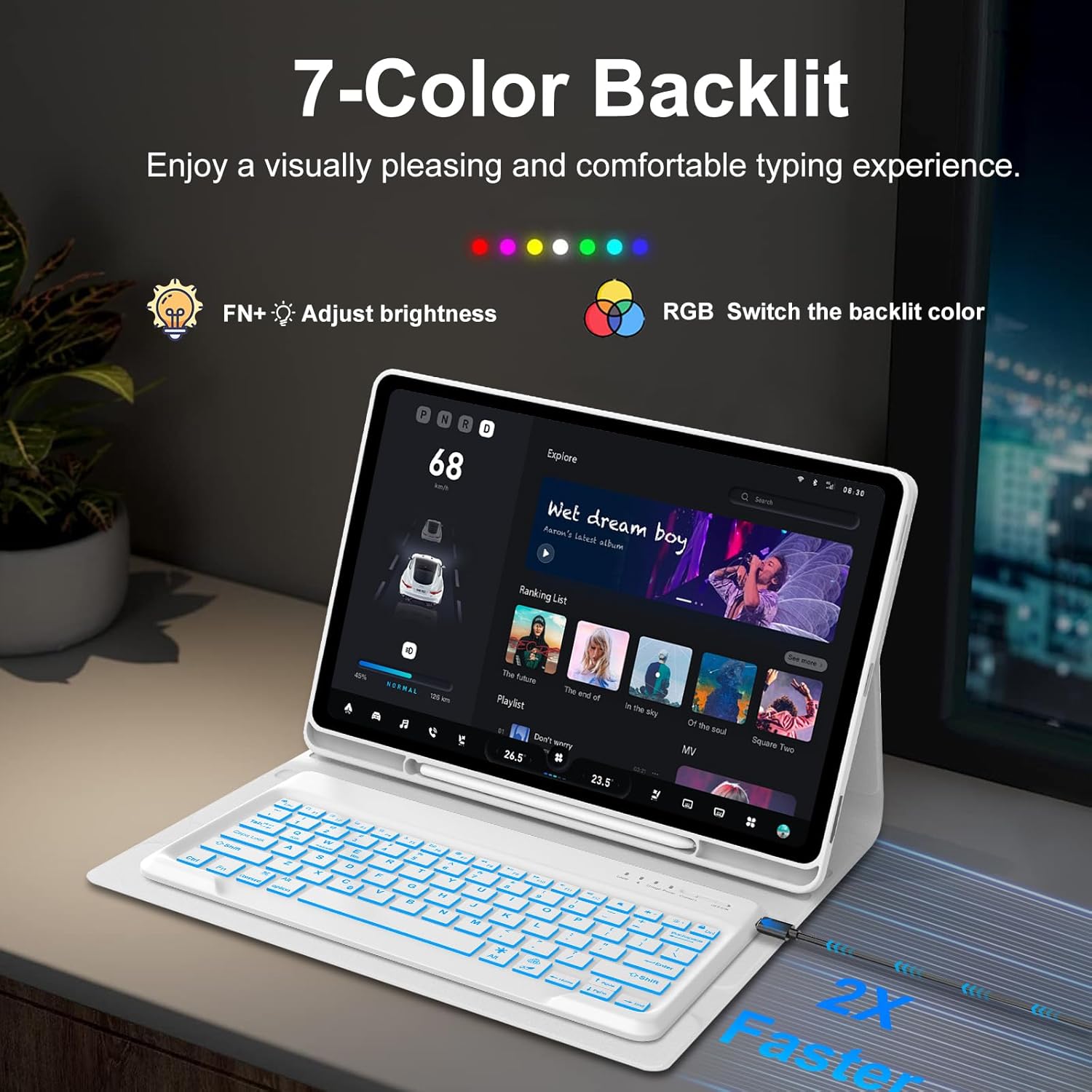 for Samsung Galaxy Tab S10 FE+ Plus 13.1'' 2025 Keyboard Case, 7 Color Backlit,Detachable Wireless Bluetooth Keyboard for Galaxy Tablet S10FE+ Case Samsung Tab S10 FE Plus Keypad with Pen Holder,Grey